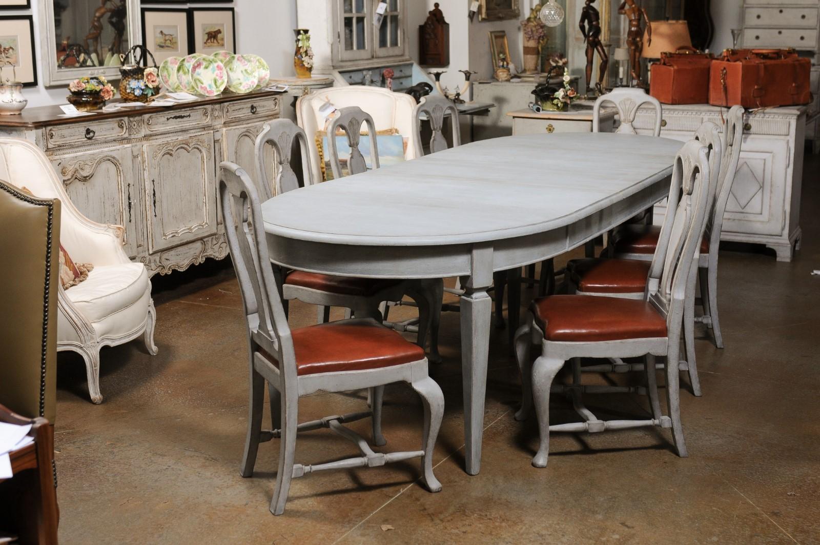Swedish Gustavian Style Dining Room Table with Custom Leaves and Tapered Legs 8