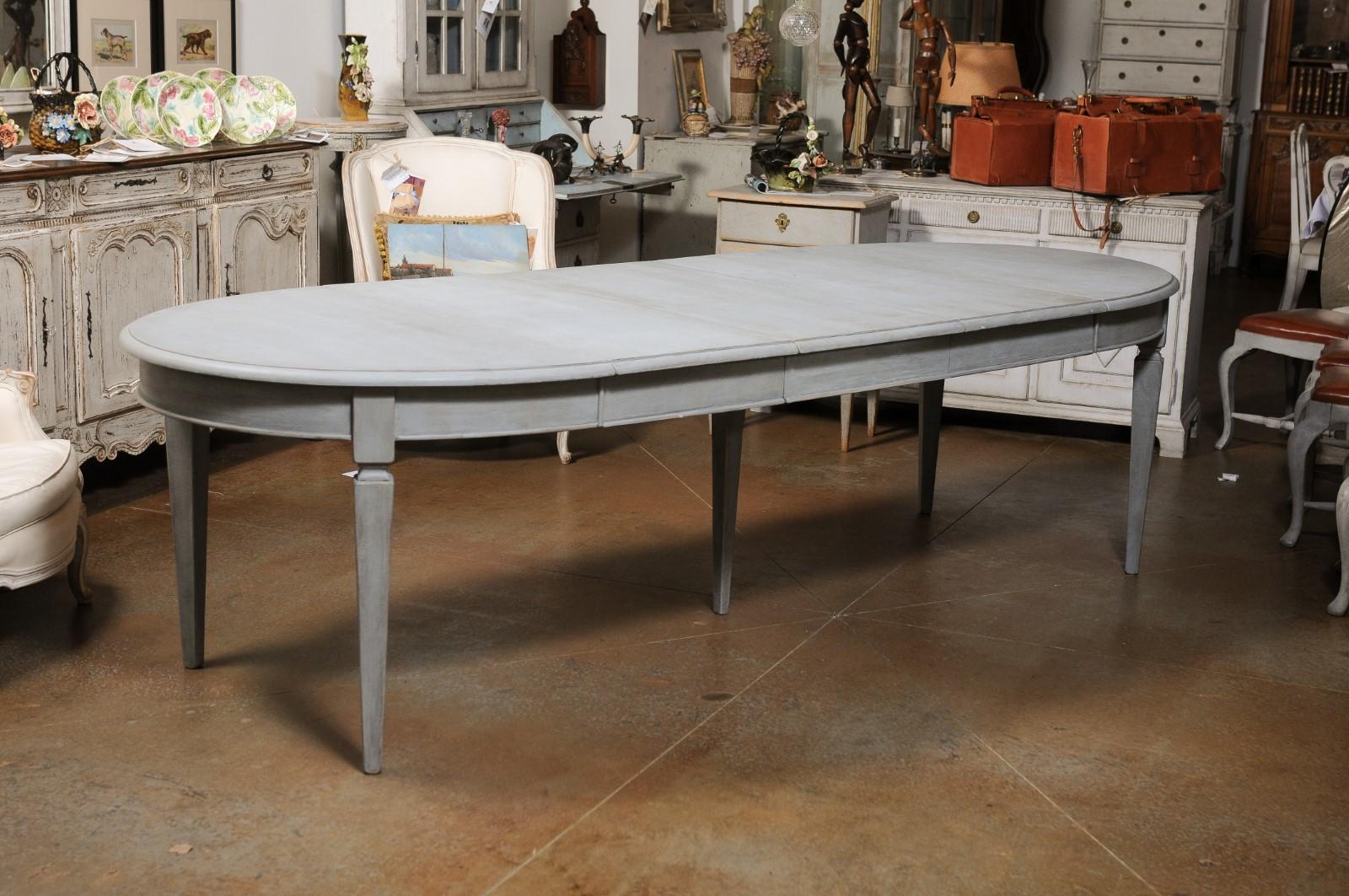 Swedish Gustavian Style Dining Room Table with Custom Leaves and Tapered Legs 9