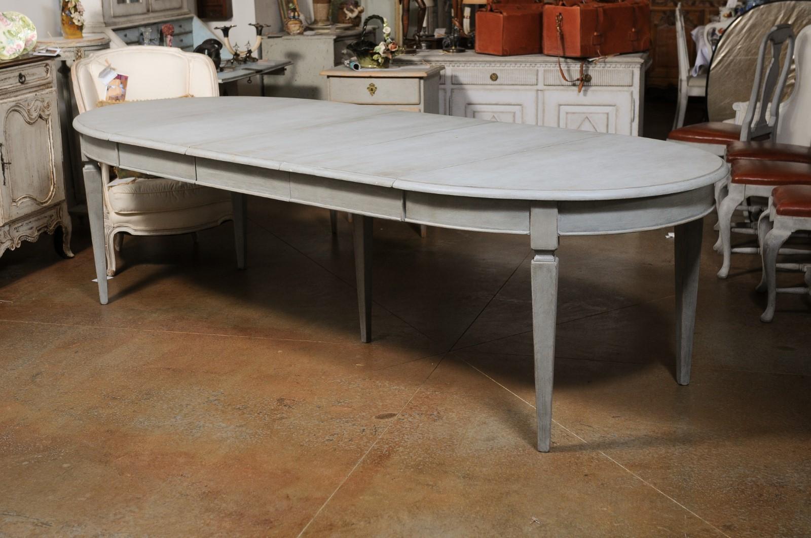 Swedish Gustavian Style Dining Room Table with Custom Leaves and Tapered Legs 11