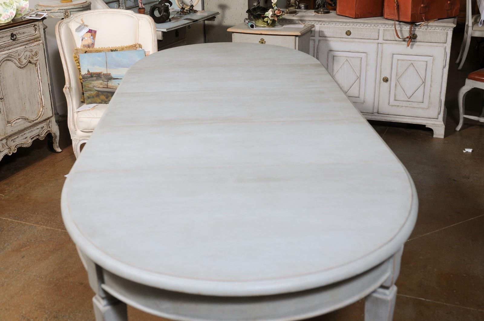 20th Century Swedish Gustavian Style Dining Room Table with Custom Leaves and Tapered Legs