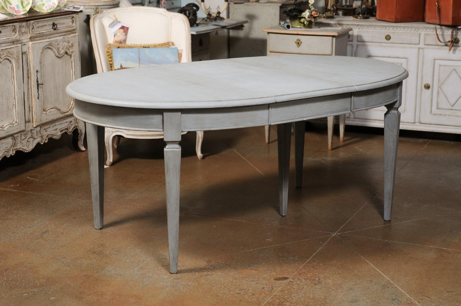 Wood Swedish Gustavian Style Dining Room Table with Custom Leaves and Tapered Legs