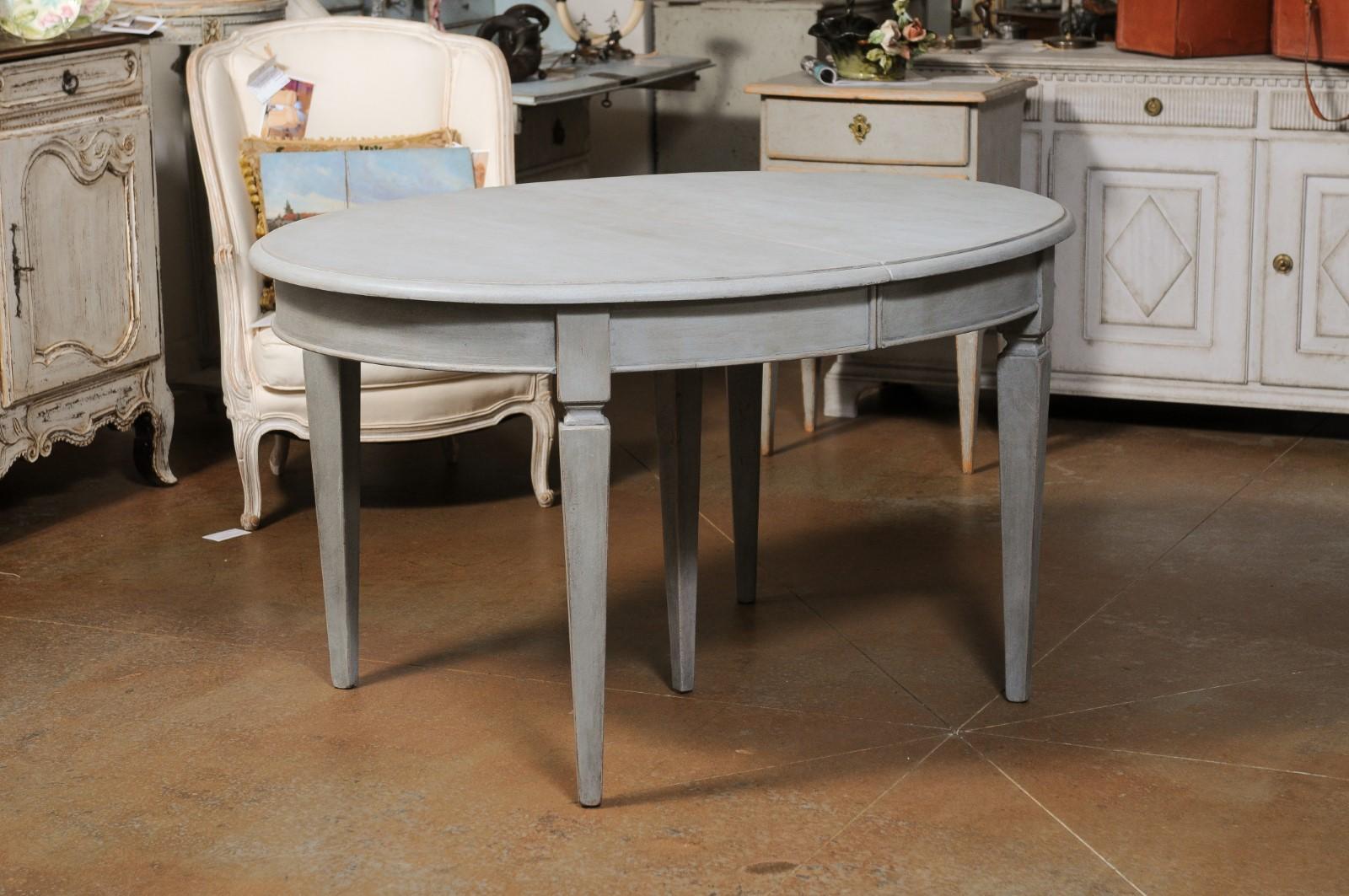 Swedish Gustavian Style Dining Room Table with Custom Leaves and Tapered Legs 2