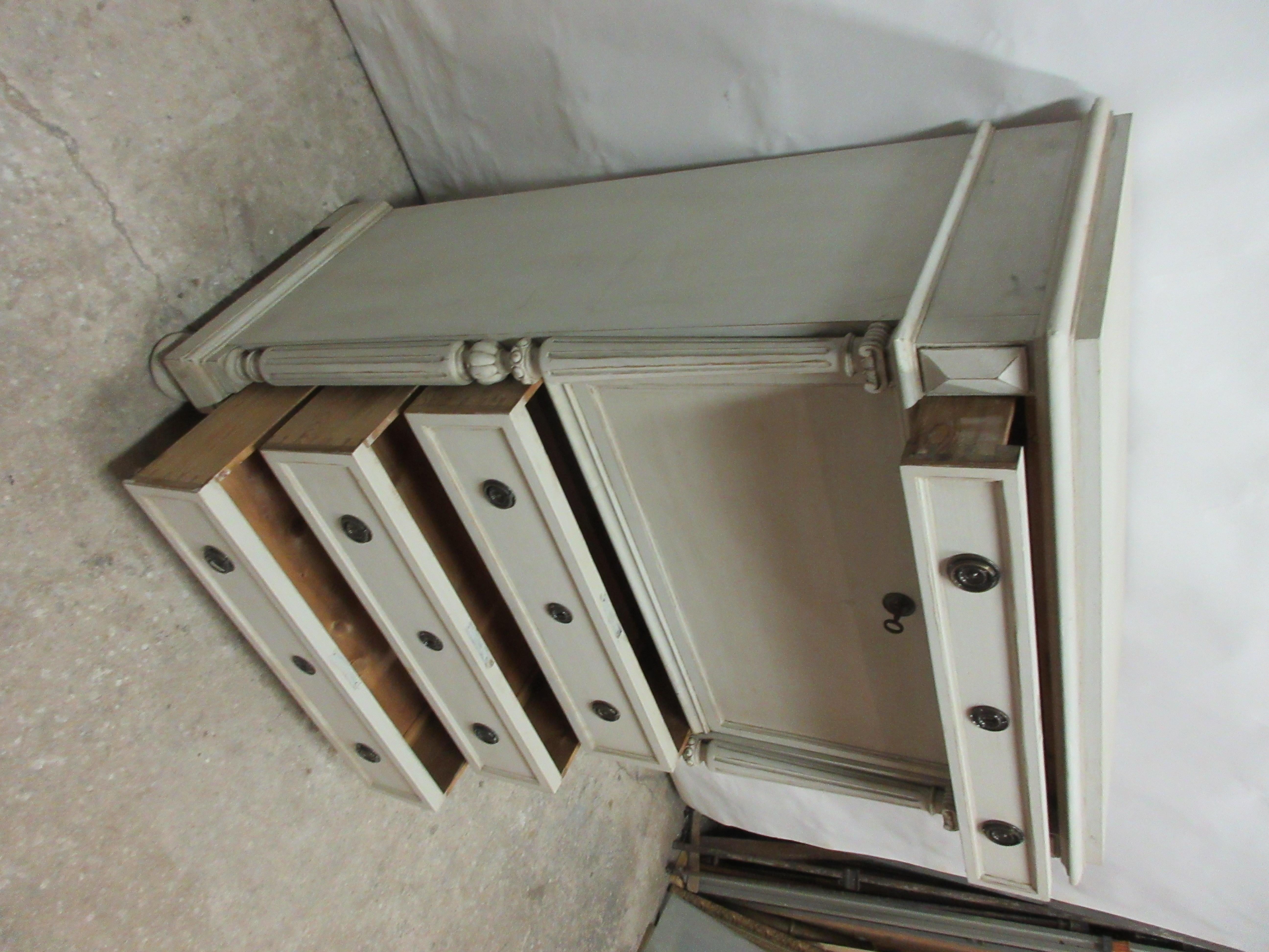 This is a Swedish Gustavian Style drop front desk, its been restored and repainted with Milk Paints 