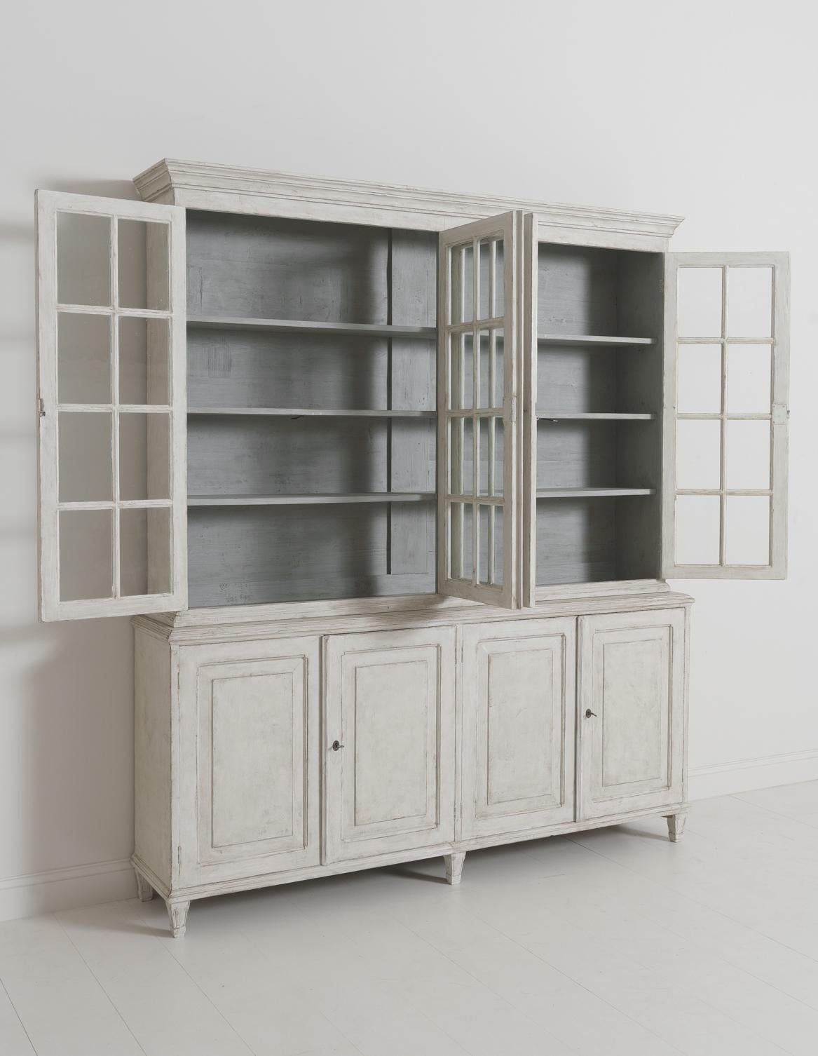 Swedish Gustavian Style Four-Door Glass Vitrine Bookcase Cabinet 9