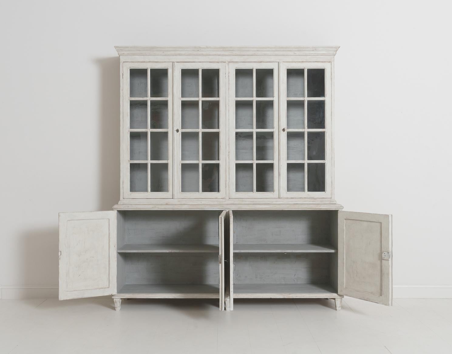 Swedish Gustavian Style Four-Door Glass Vitrine Bookcase Cabinet 10