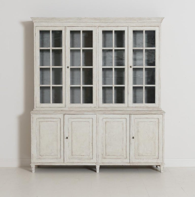 Swedish Gustavian Style Four Door Glass Vitrine Bookcase Cabinet