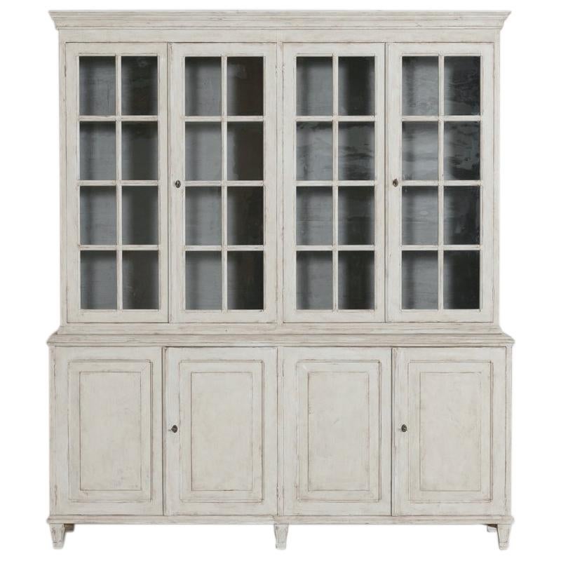 Swedish Gustavian Style Four-Door Glass Vitrine Bookcase Cabinet