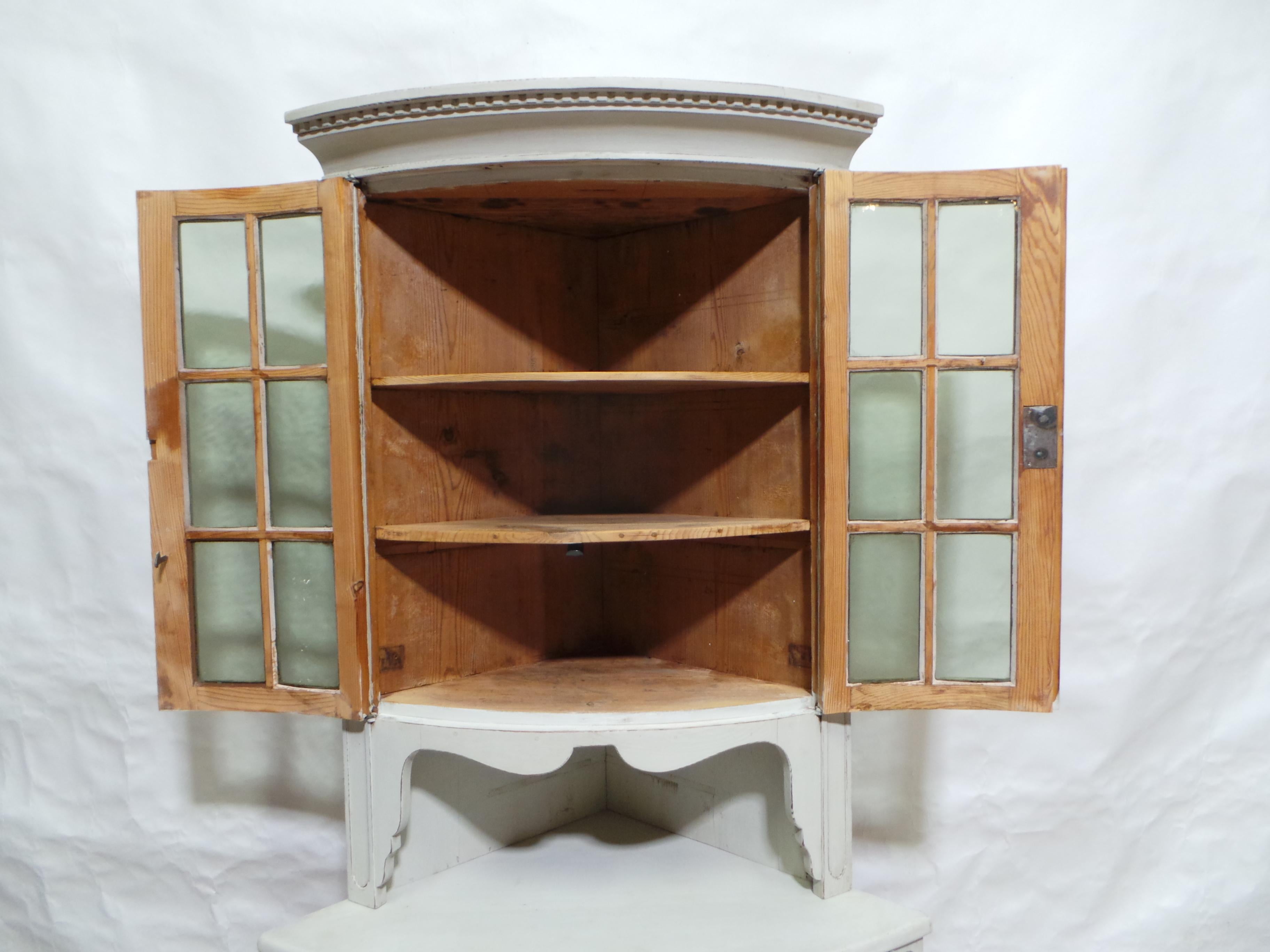 Swedish Gustavian Style Glass Top Corner Hutch 5