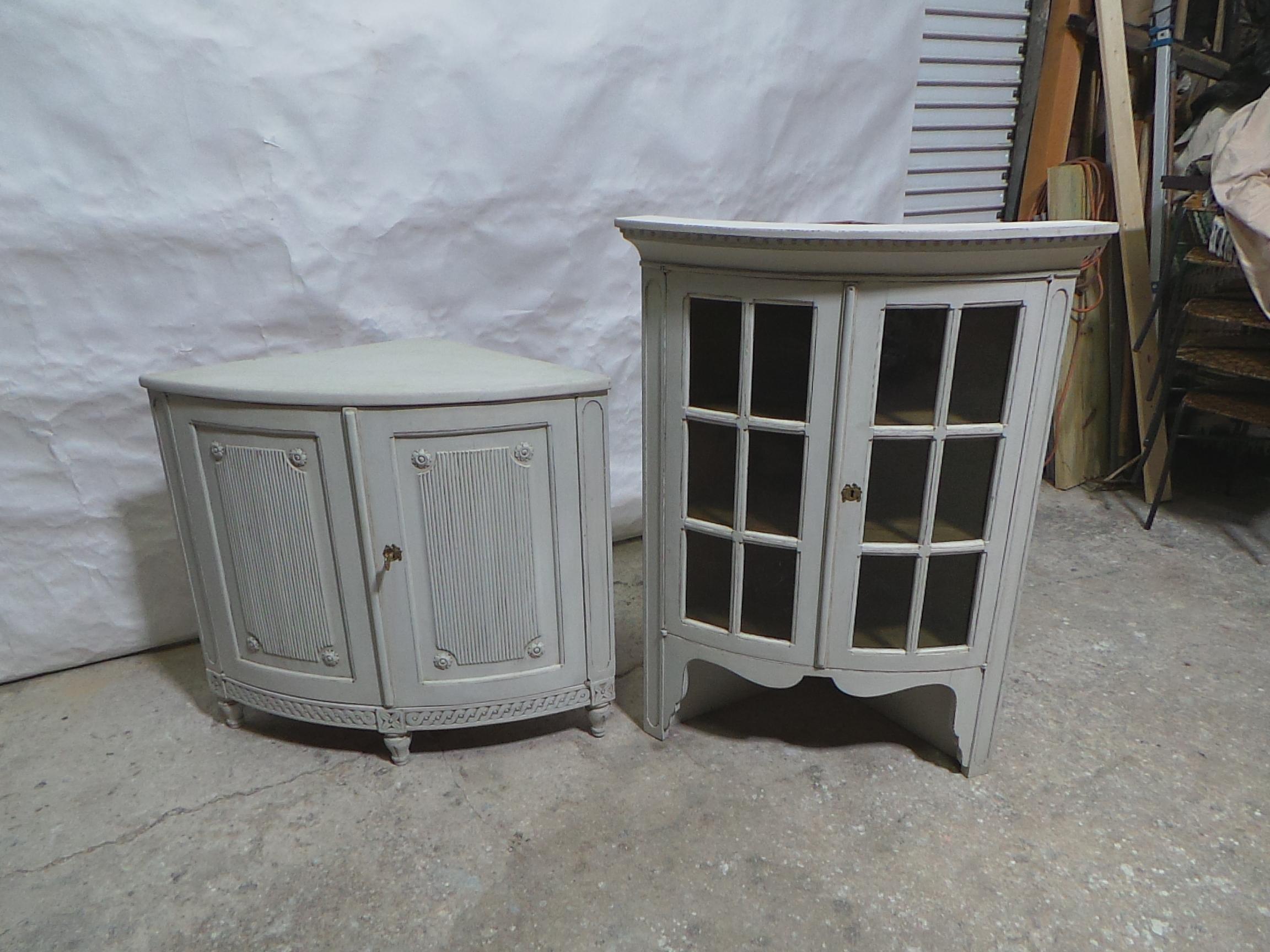 Swedish Gustavian Style Glass Top Corner Hutch 12