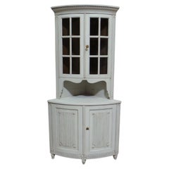 Antique Swedish Gustavian Style Glass Top Corner Hutch