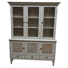 Vintage Swedish Gustavian Style Glass Top Hutch