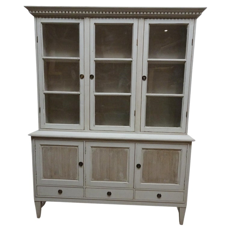 Swedish Gustavian Style Glass Top Hutch For Sale at 1stDibs