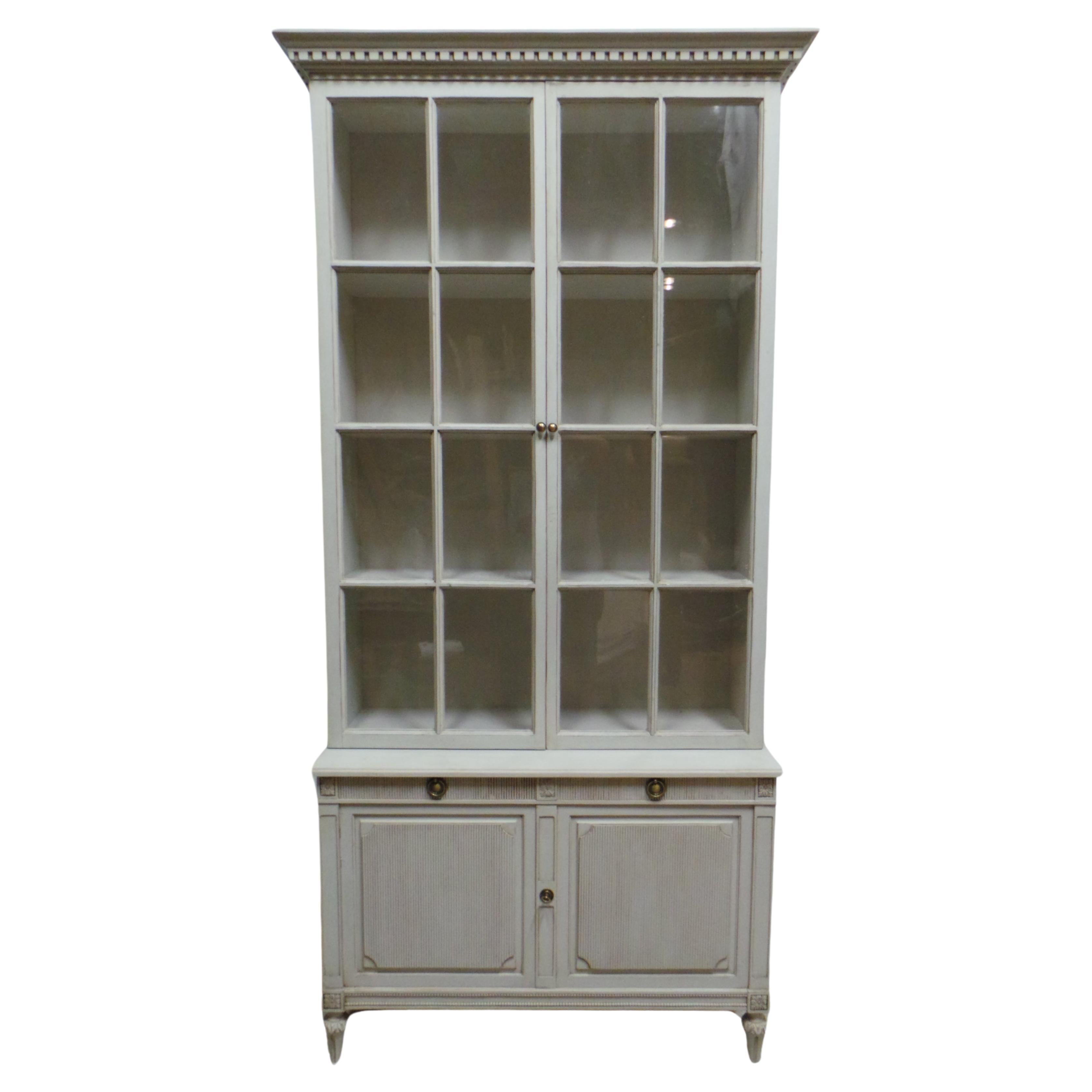 Swedish Gustavian Style Glass Top Hutch For Sale