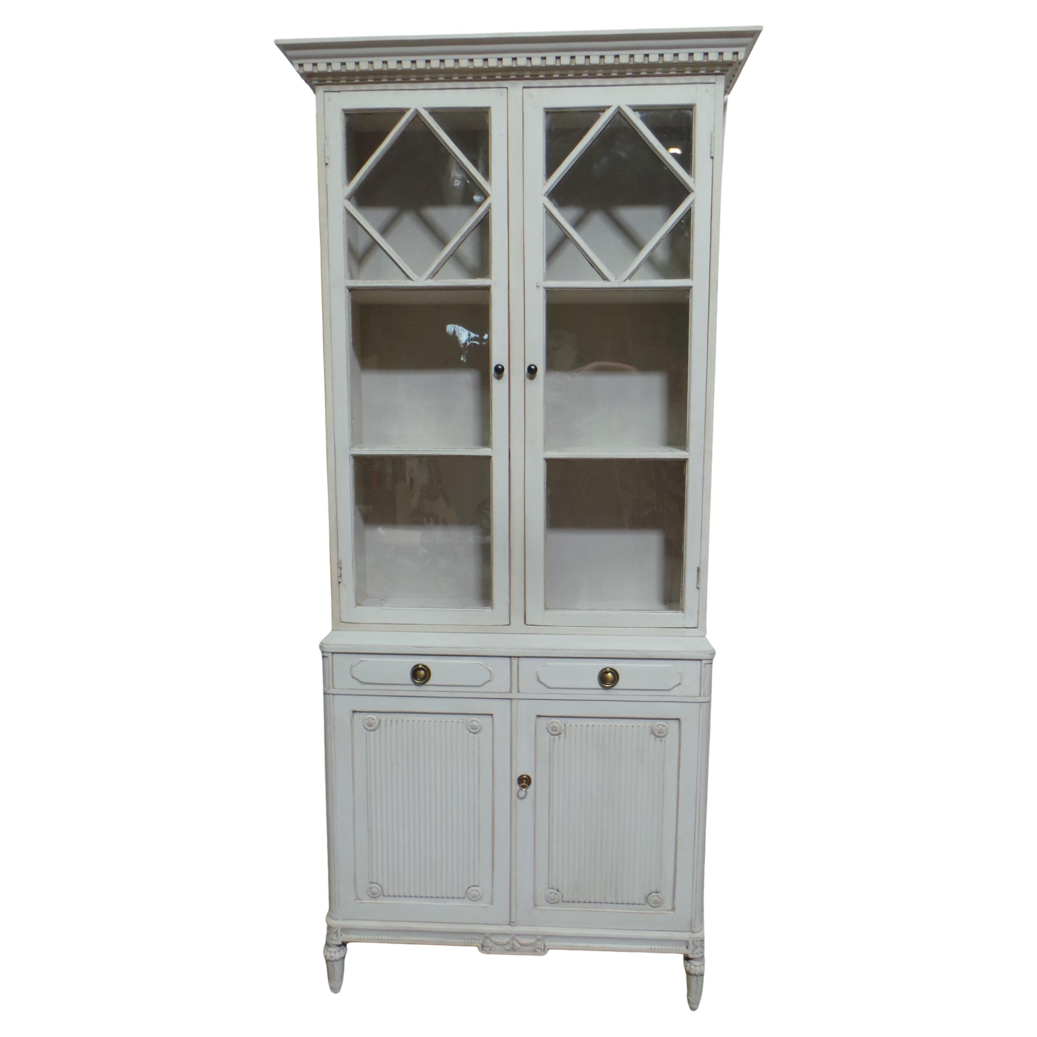 Swedish Gustavian Style Glass Top Hutch