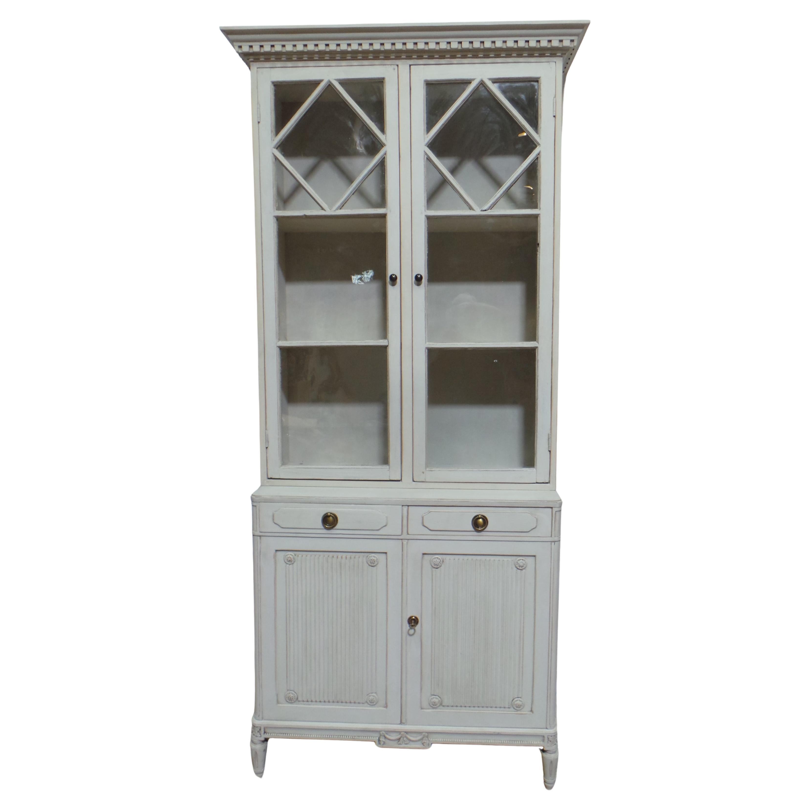 Swedish Gustavian Style Glass Top Hutch