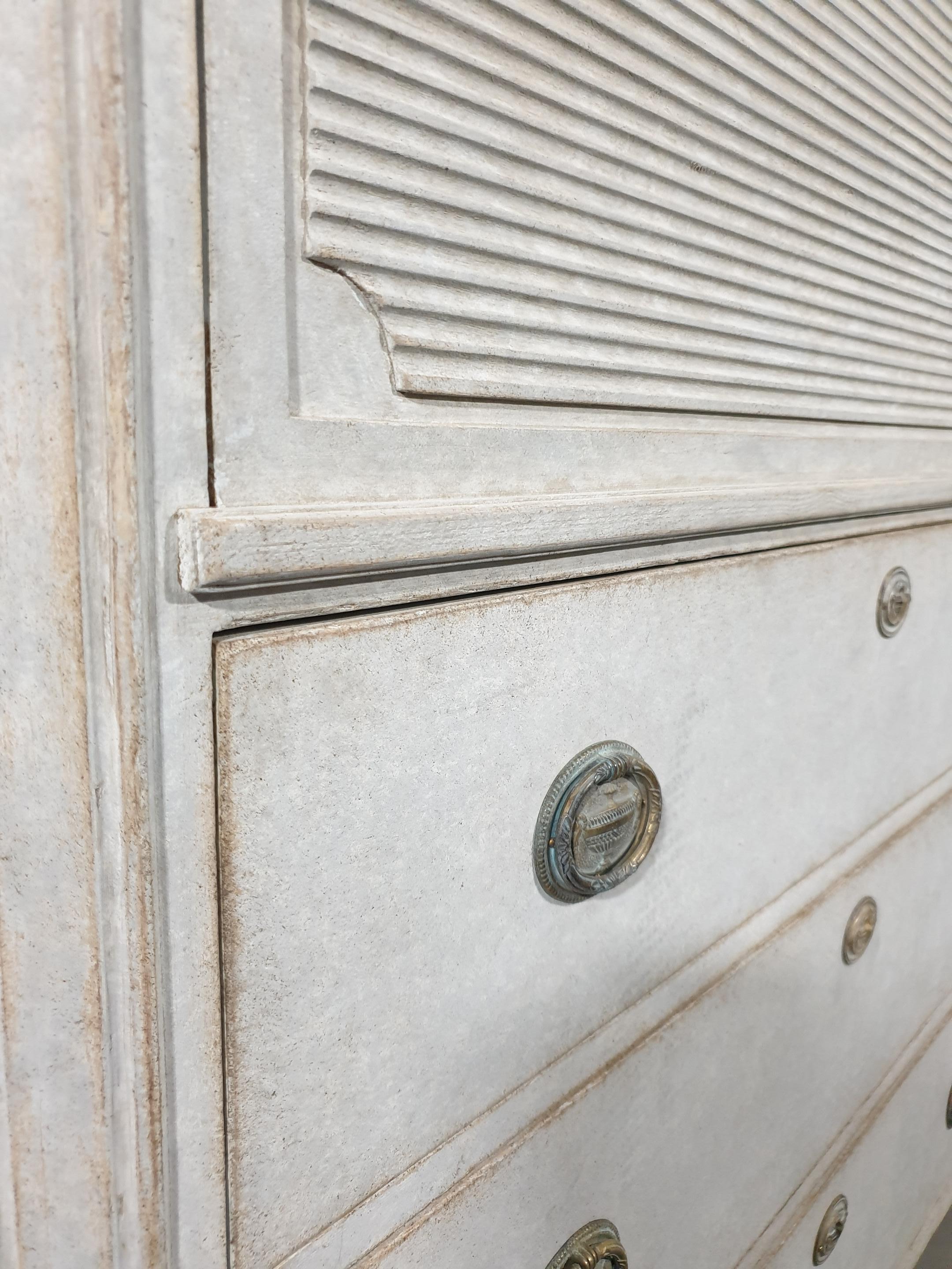 19th Century Swedish Gustavian Style Gray Painted Drop-Front Secretary with Fluted Accents