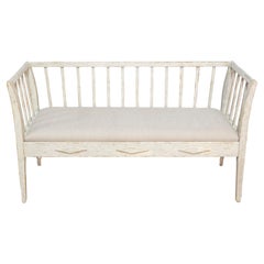 Swedish Gustavian Style Gray Painted Sofa Bench with Raised Diamond Motifs