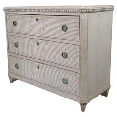 Swedish Gustavian Style Gray Painted Three-Drawer Chest with Carved Panels