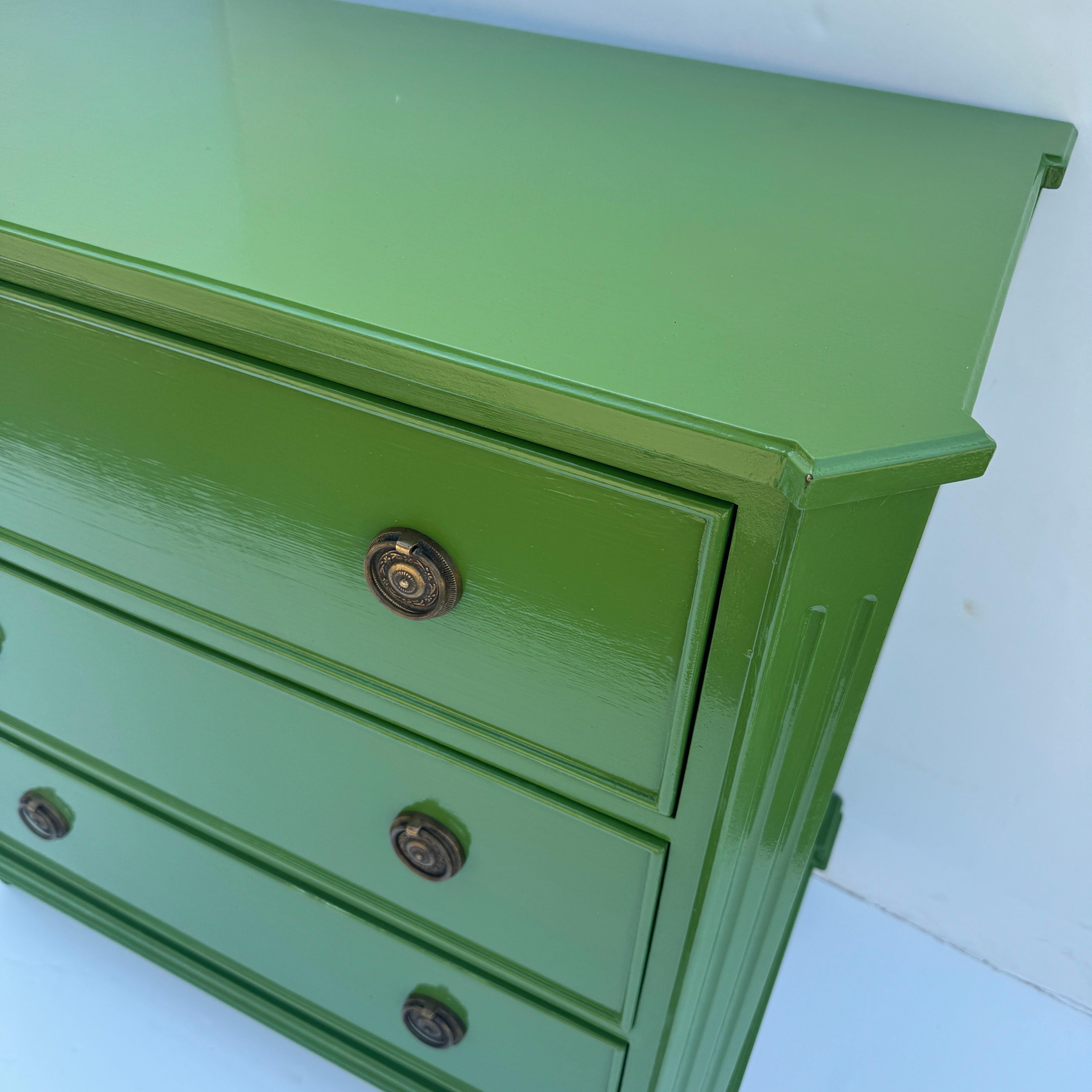 European Swedish Gustavian Style Green Lacquered Chest of Drawers or Commode