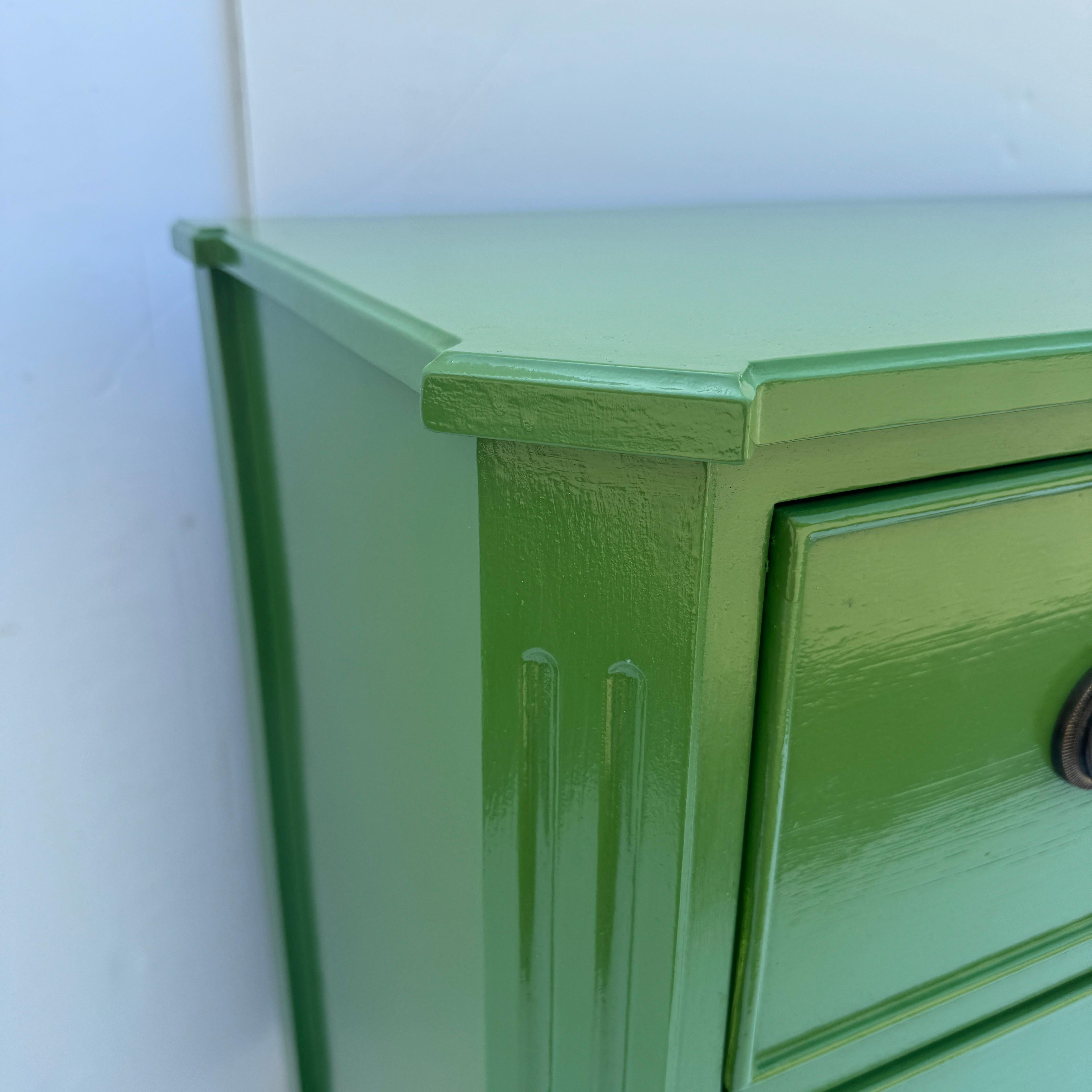 Brass Swedish Gustavian Style Green Lacquered Chest of Drawers or Commode