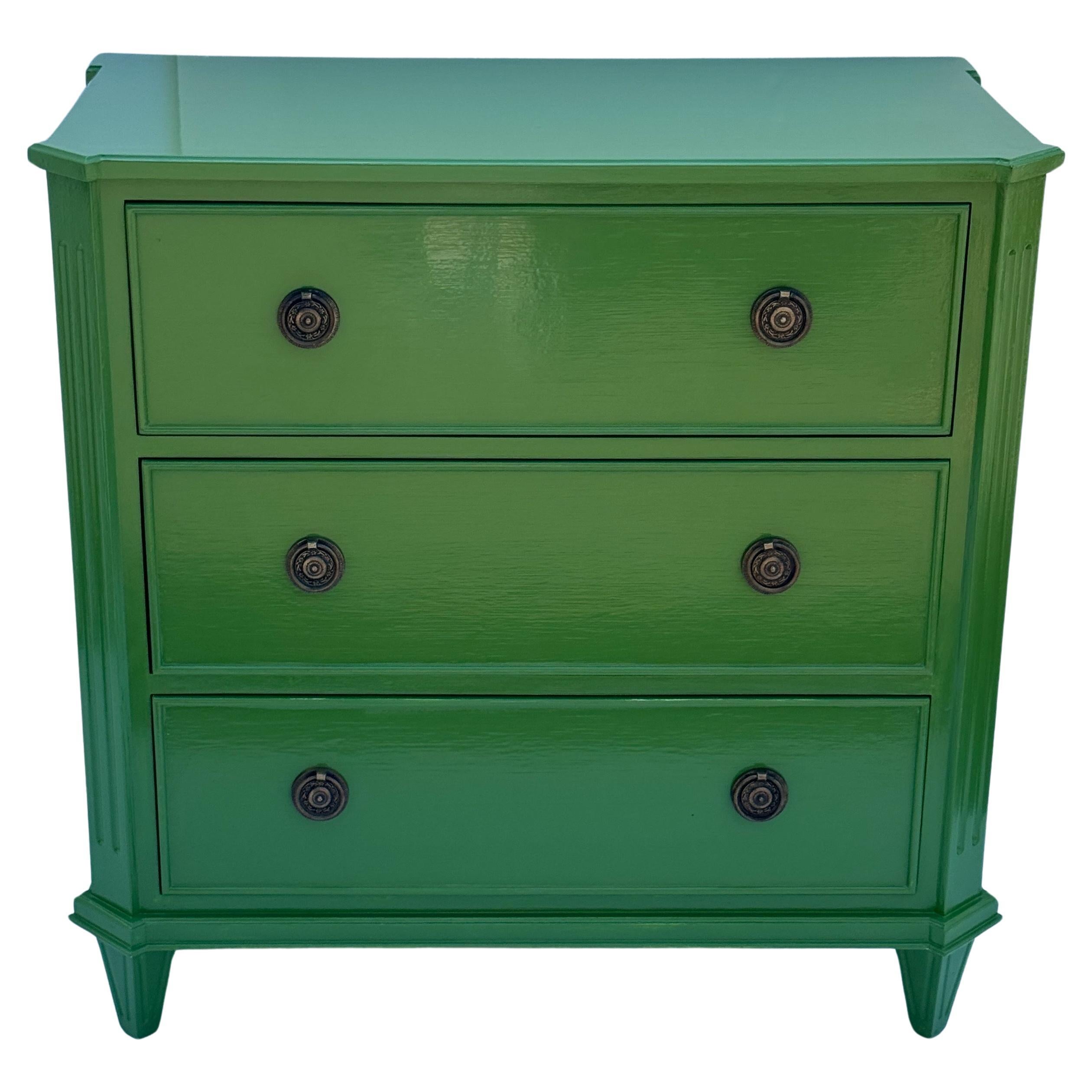 Swedish Gustavian Style Green Lacquered Chest of Drawers or Commode