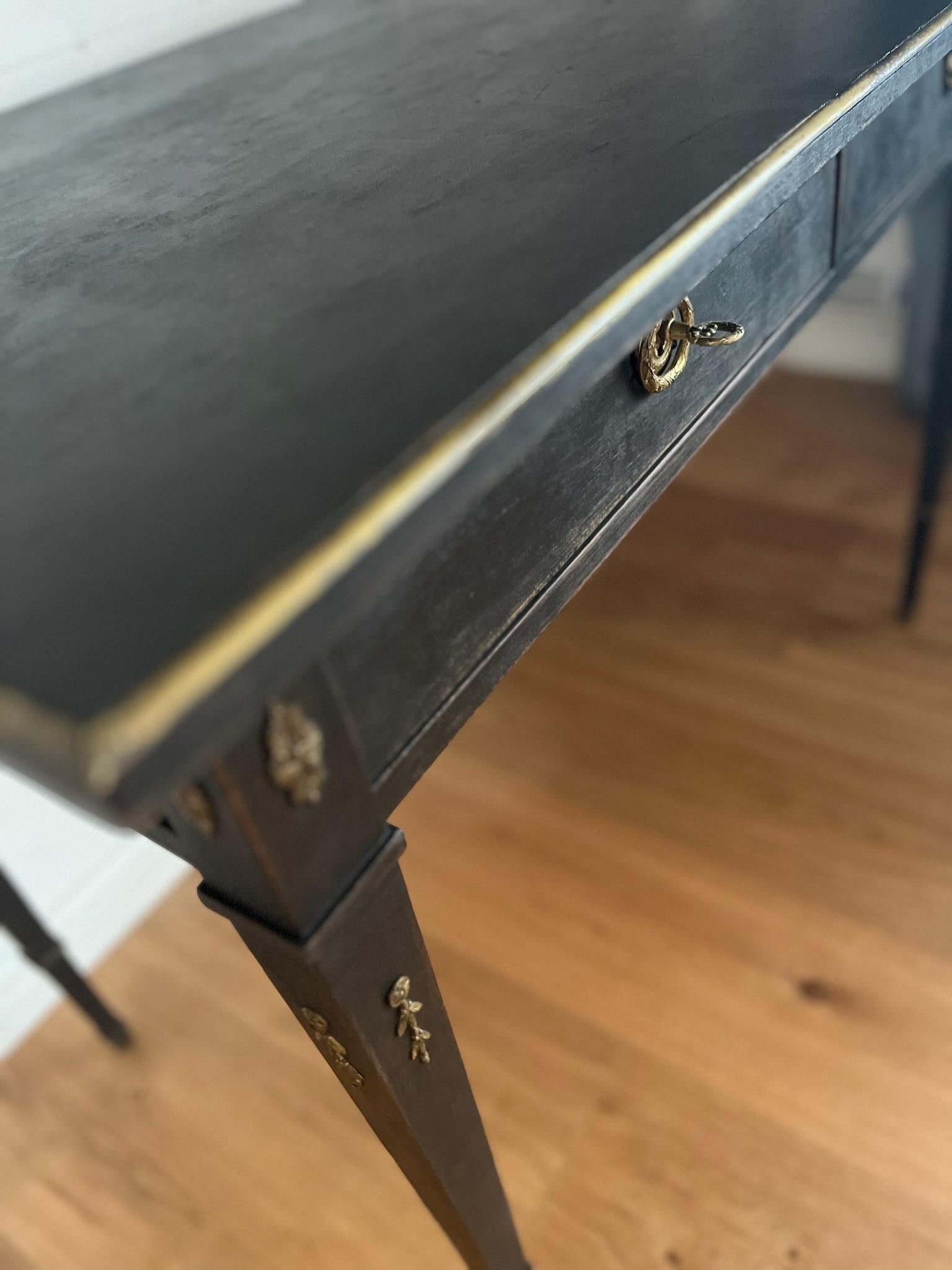 Brass Swedish Gustavian Style Late 19th Century Painted Desk With Two Drawers