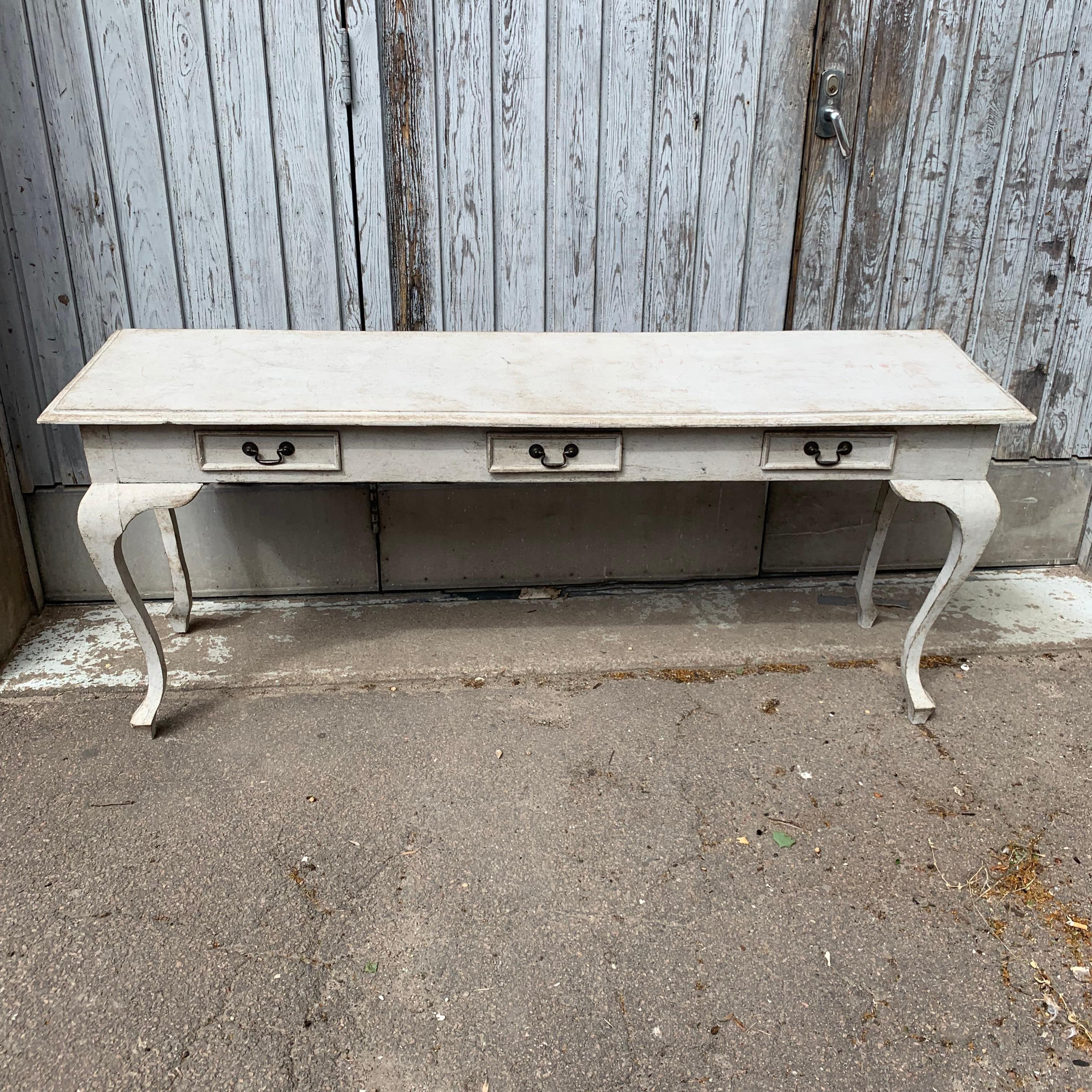 Swedish Gustavian Style Light Grey Painted Console with 3 Drawers 6