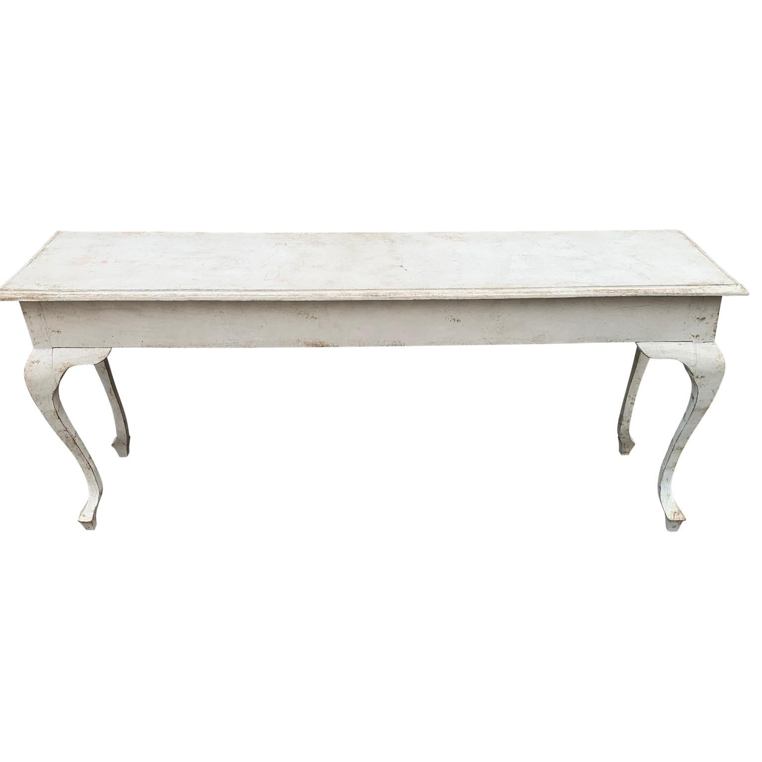 Swedish Gustavian Style Light Grey Painted Console with 3 Drawers 1