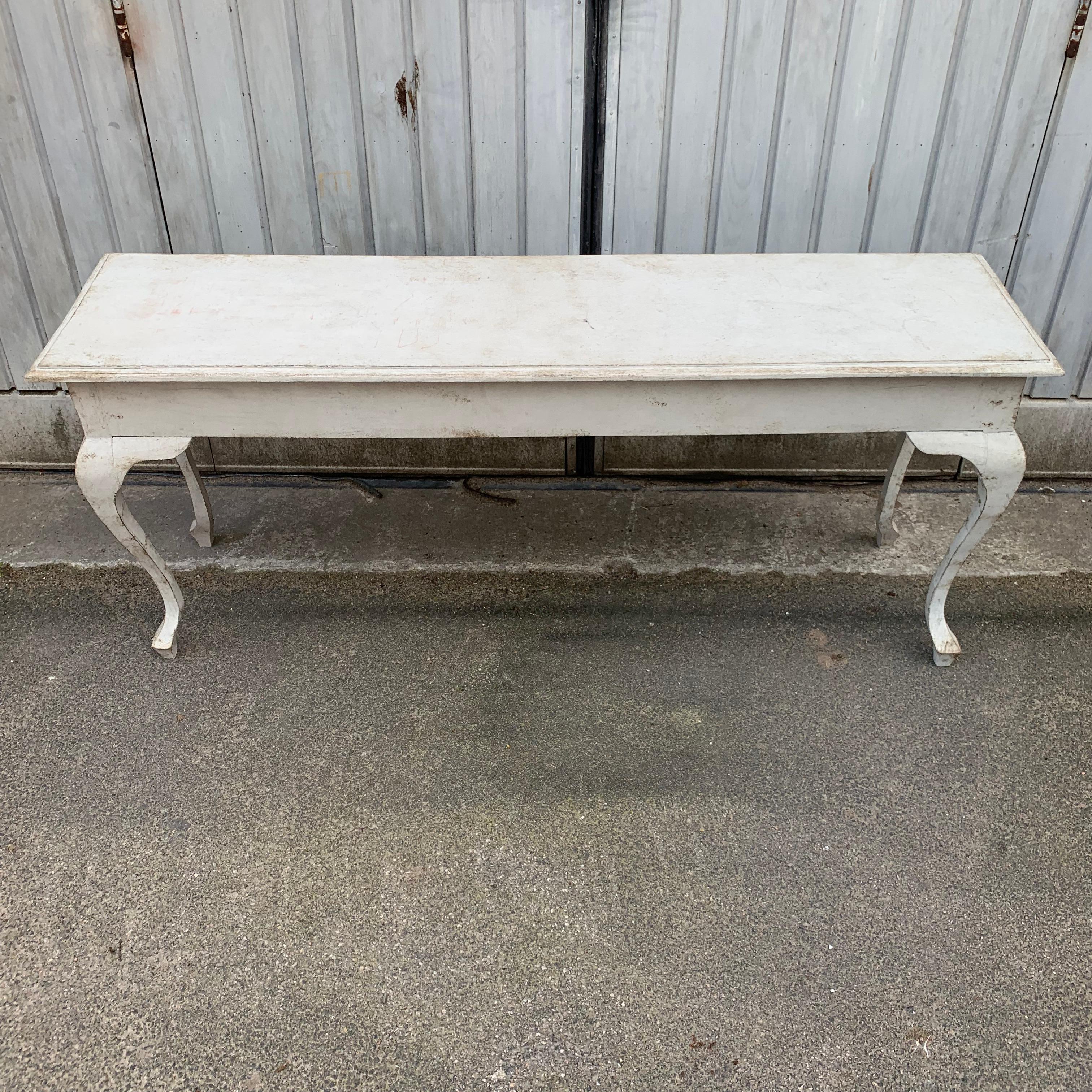 Swedish Gustavian Style Light Grey Painted Console with 3 Drawers 4
