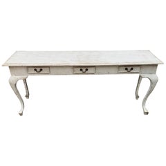 Swedish Gustavian Style Light Grey Painted Console with 3 Drawers