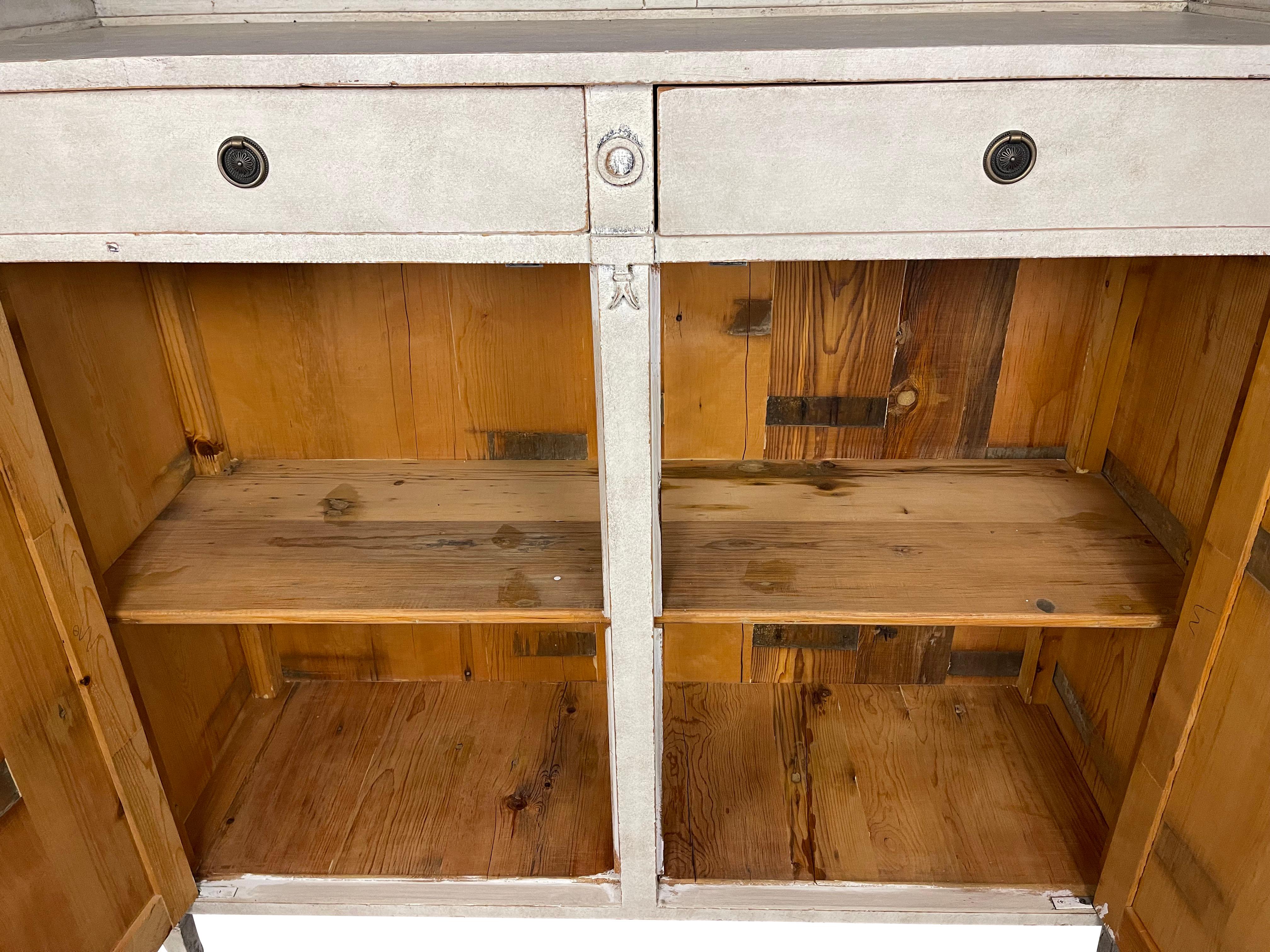 Wood 19th Century Swedish Gustavian Lime Washed Buffet / Server For Sale