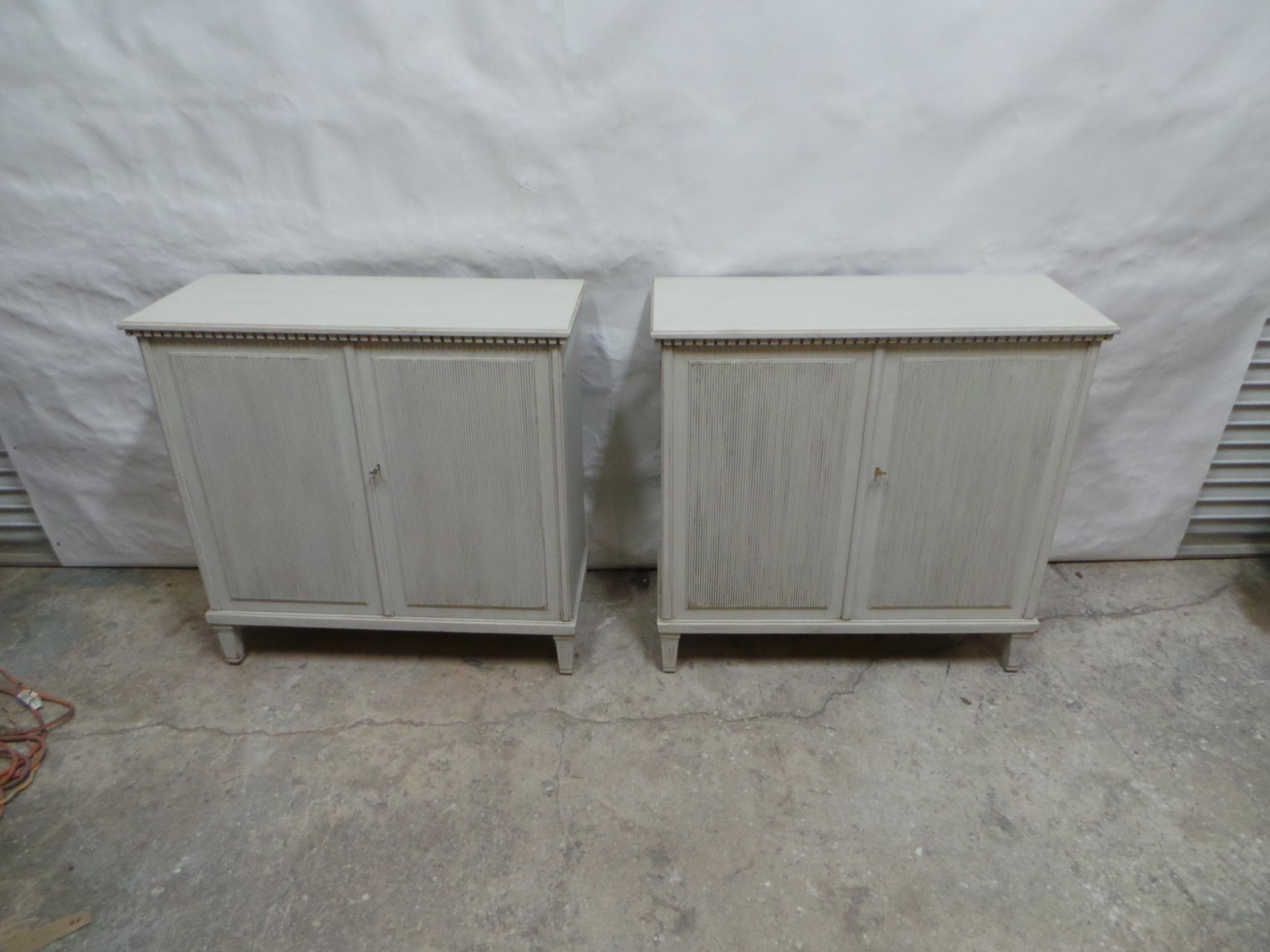 This is a unique Swedish Gustavian Style Matching Set Of Sideboards. They have its been restored and repainted with Milk Paints 