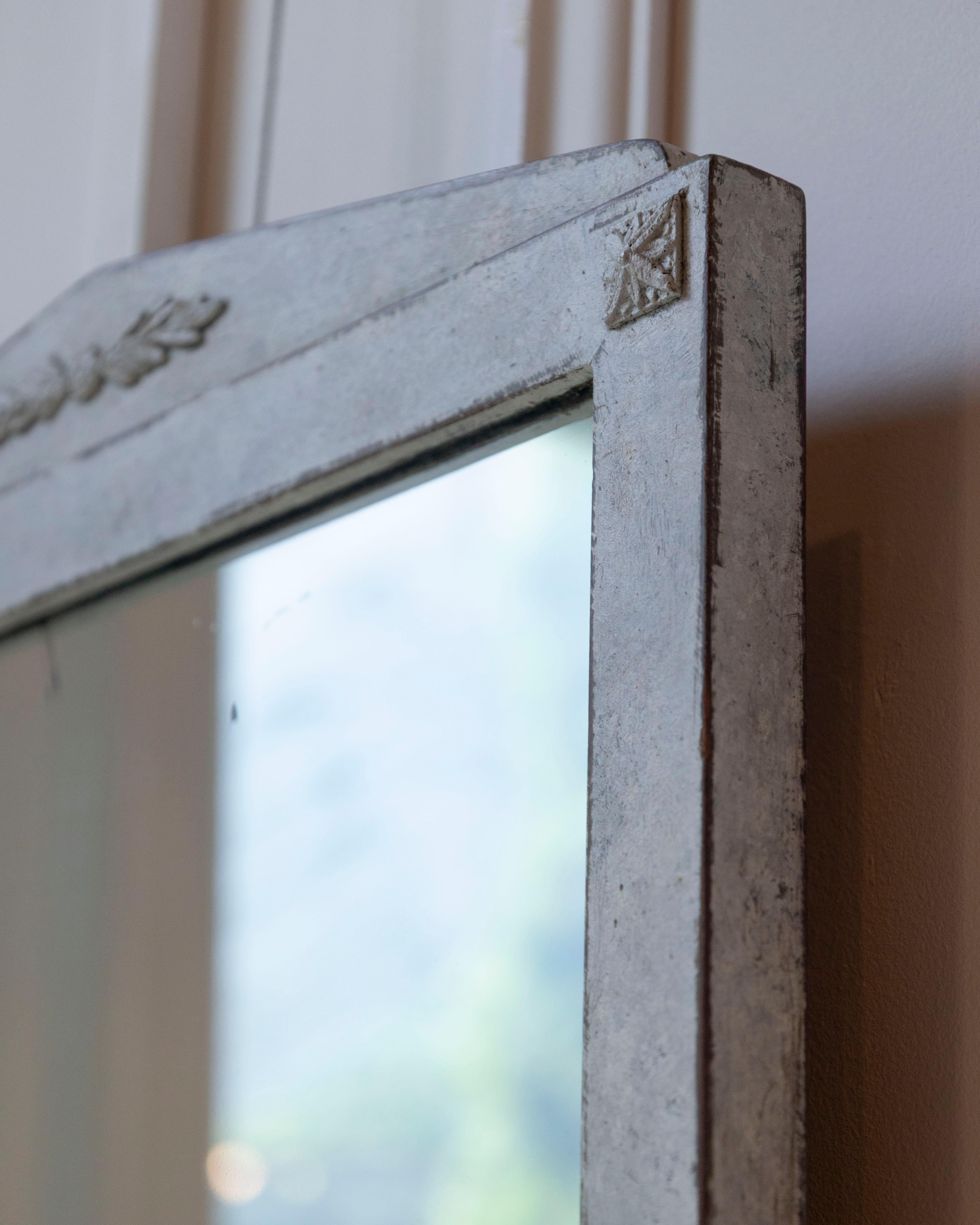 Painted Swedish Gustavian Style Mirror in Light Sand Patina, circa 1920 For Sale