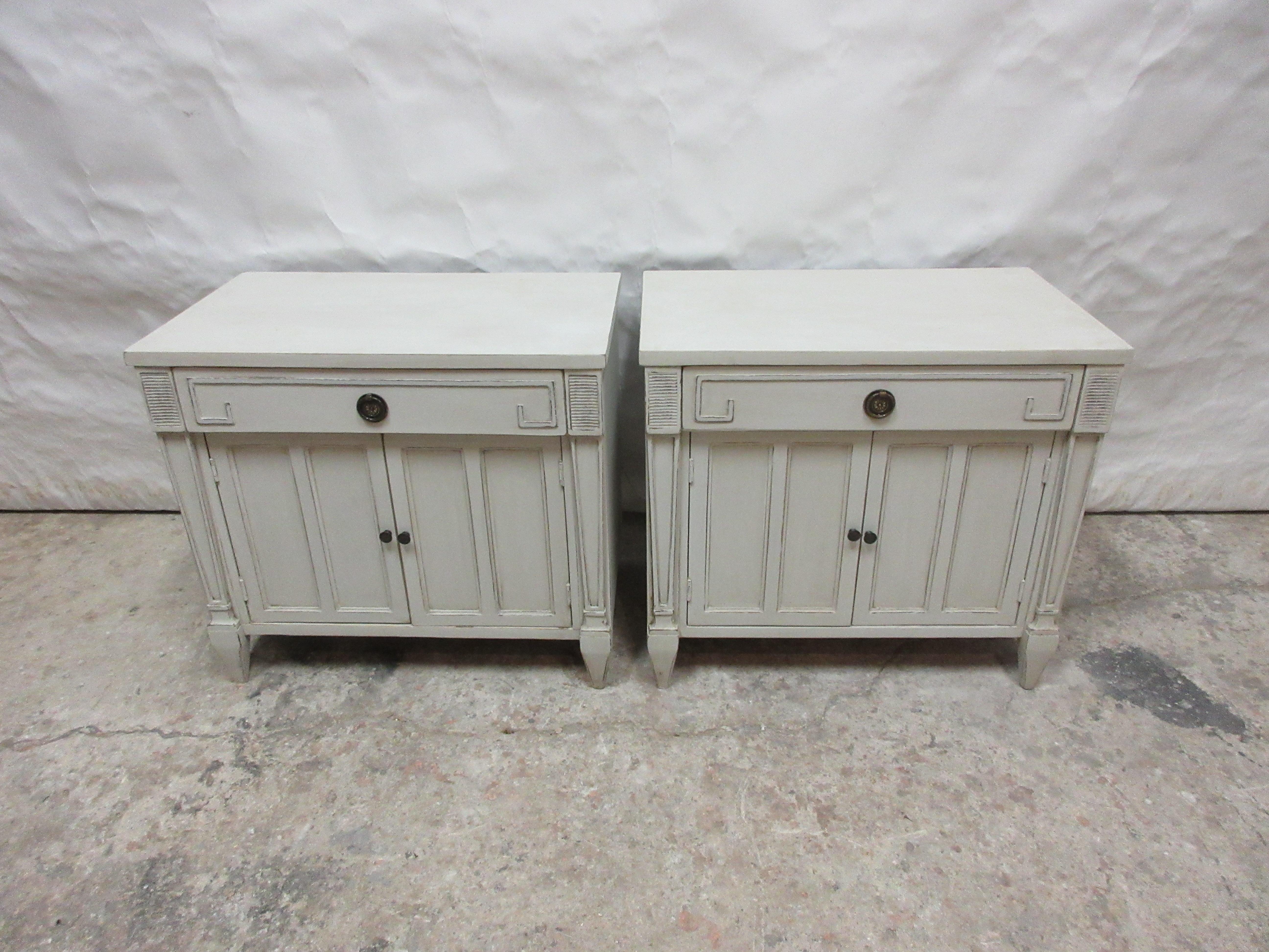 This is a set of 2 Swedish Gustavian Style Night Stands They have been restored and repainted in Milk Paints 
