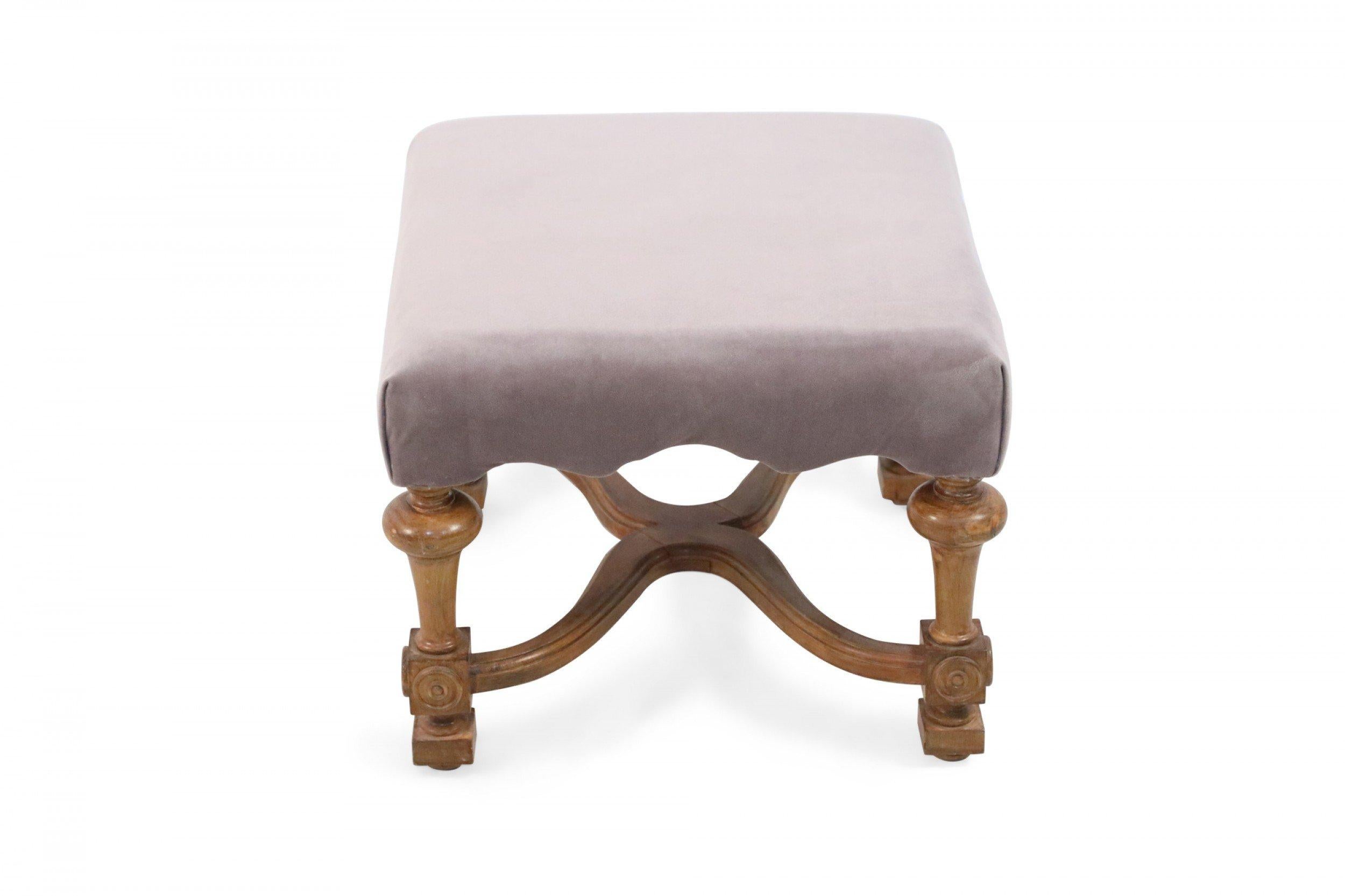 Baltic Swedish Gustavian Style Oak and Mauve Upholstered Footstool For Sale