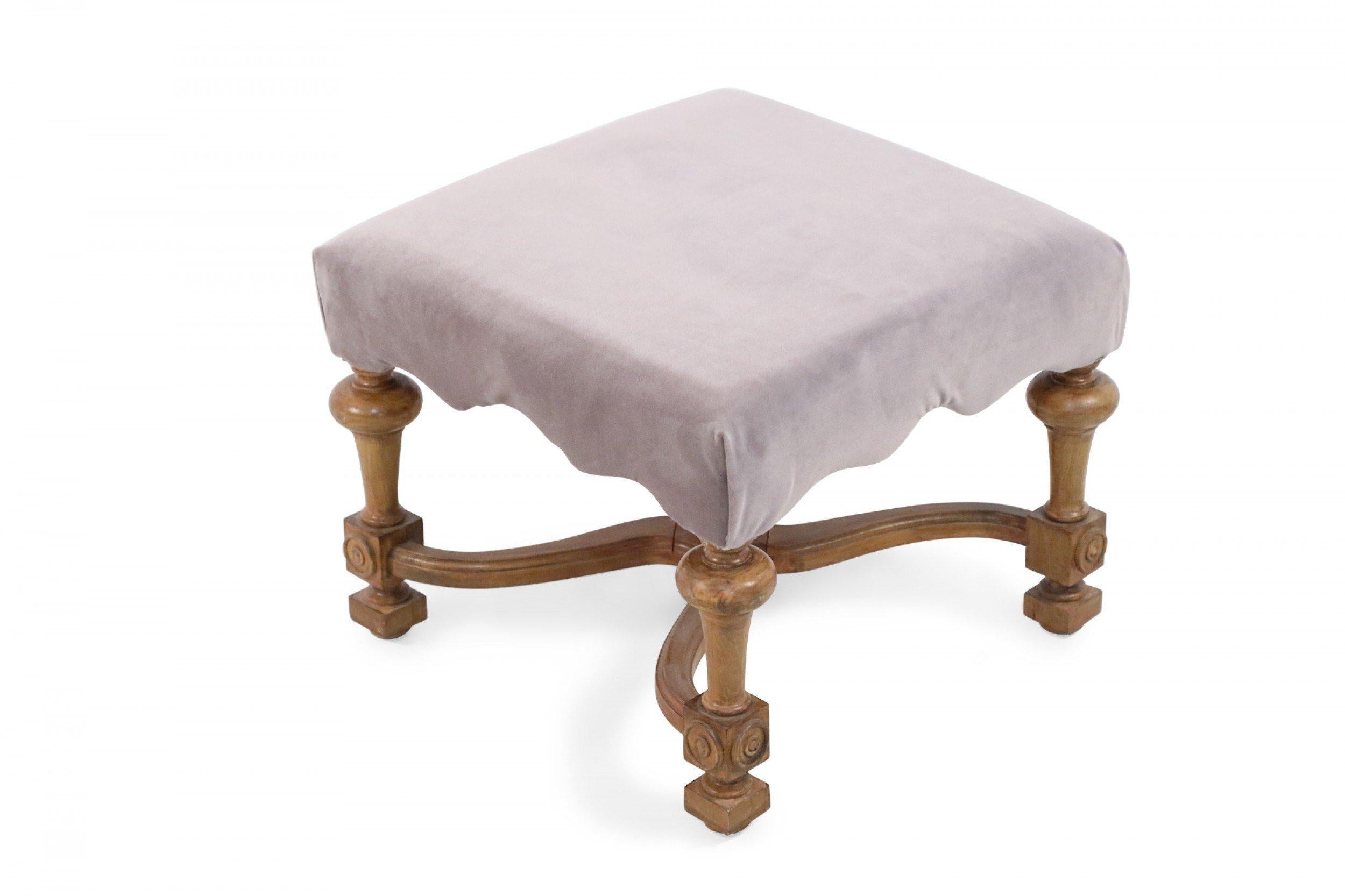 French Swedish Gustavian Style Oak and Mauve Upholstered Footstool For Sale