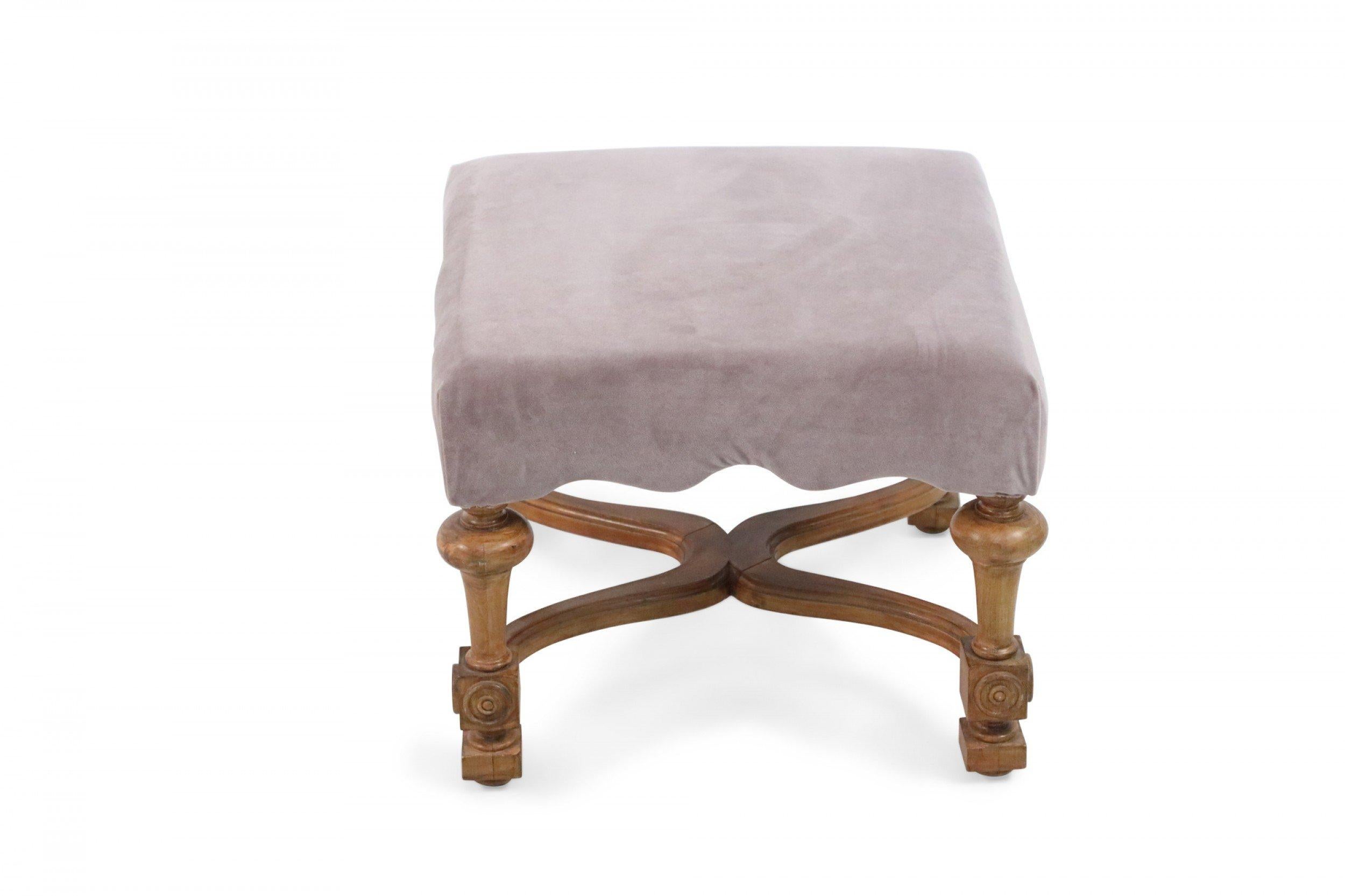 Swedish Gustavian Style Oak and Mauve Upholstered Footstool In Good Condition For Sale In New York, NY