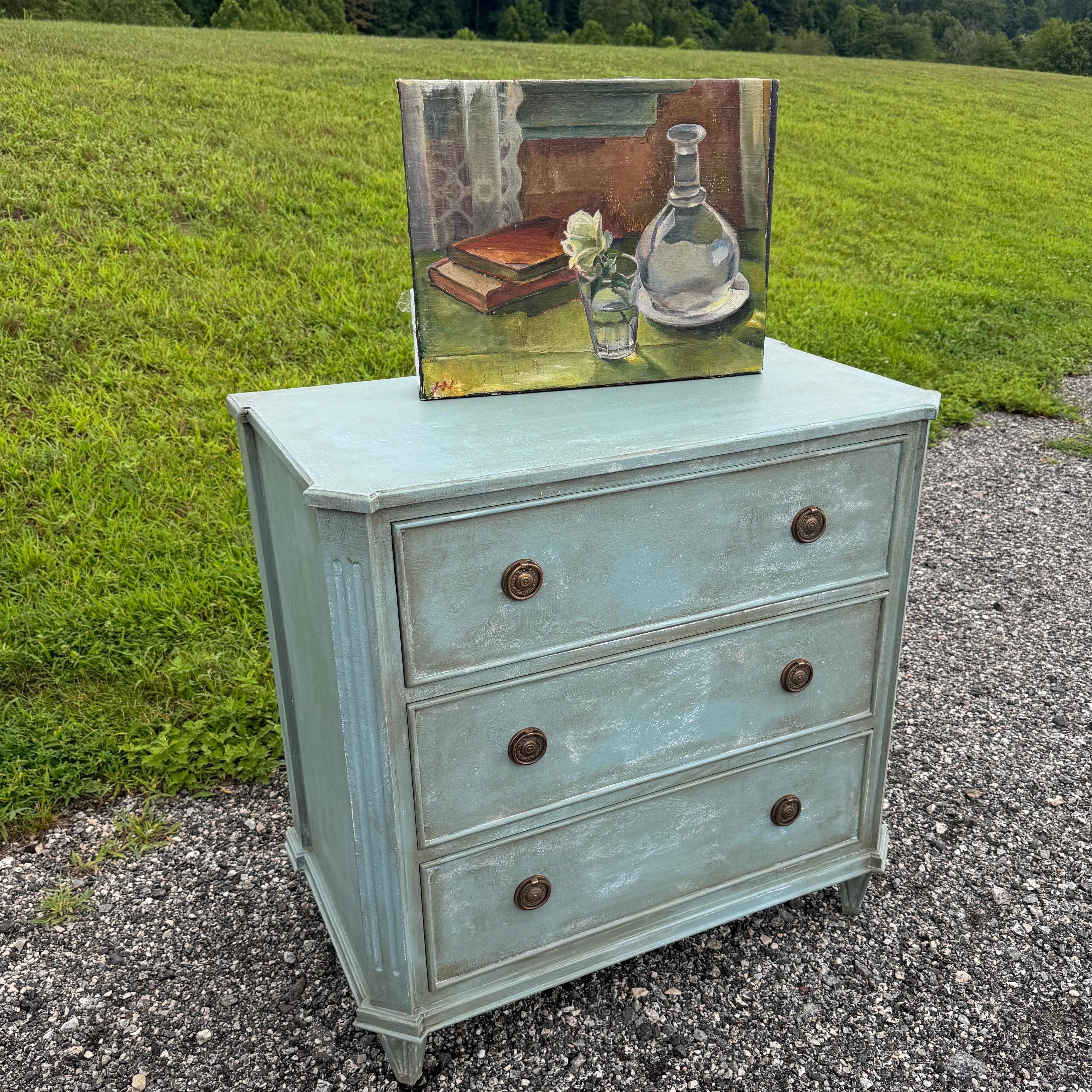 Swedish Gustavian Style Painted 3 Drawer Chest Bureau For Sale 4