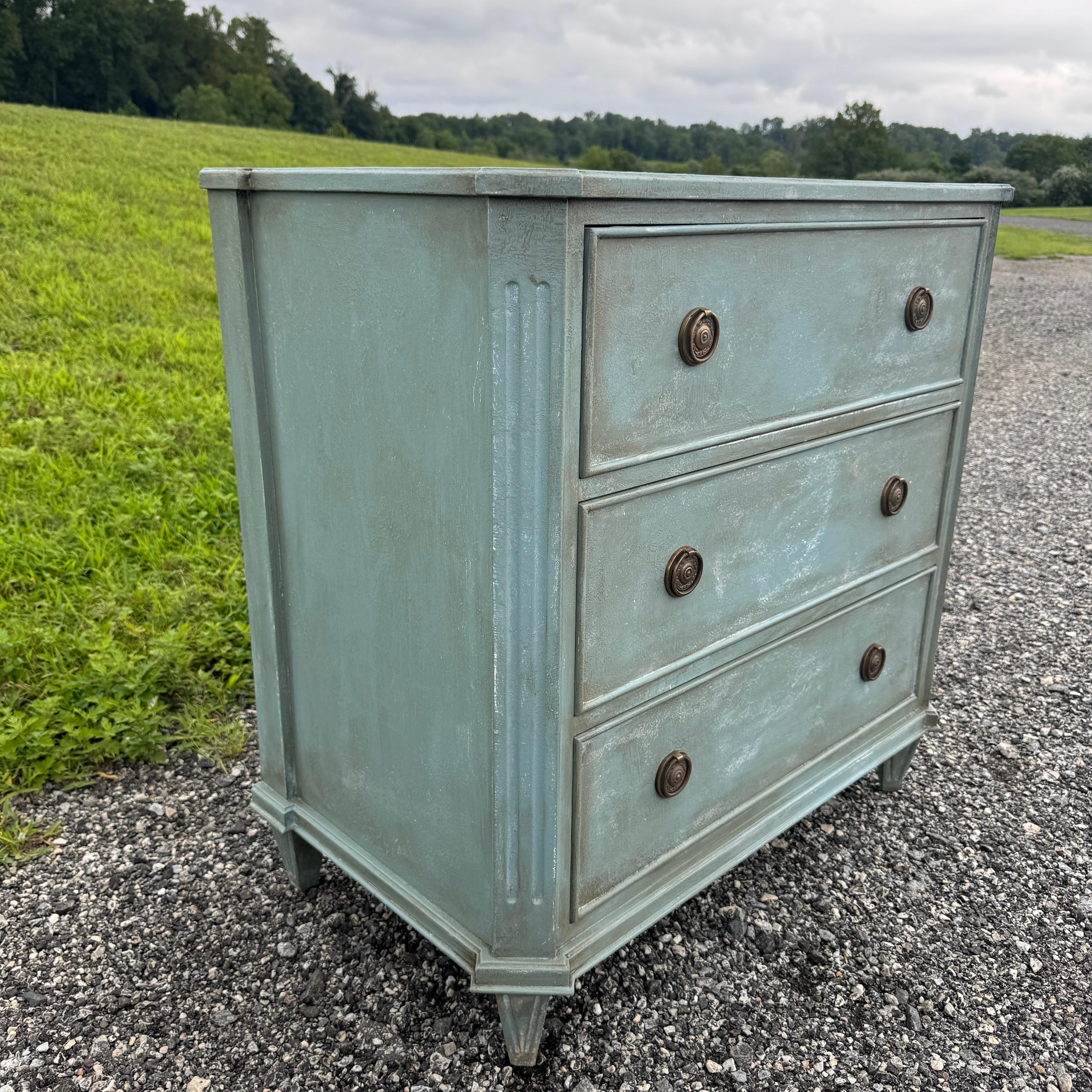 Swedish Gustavian Style Painted 3 Drawer Chest Bureau For Sale 2