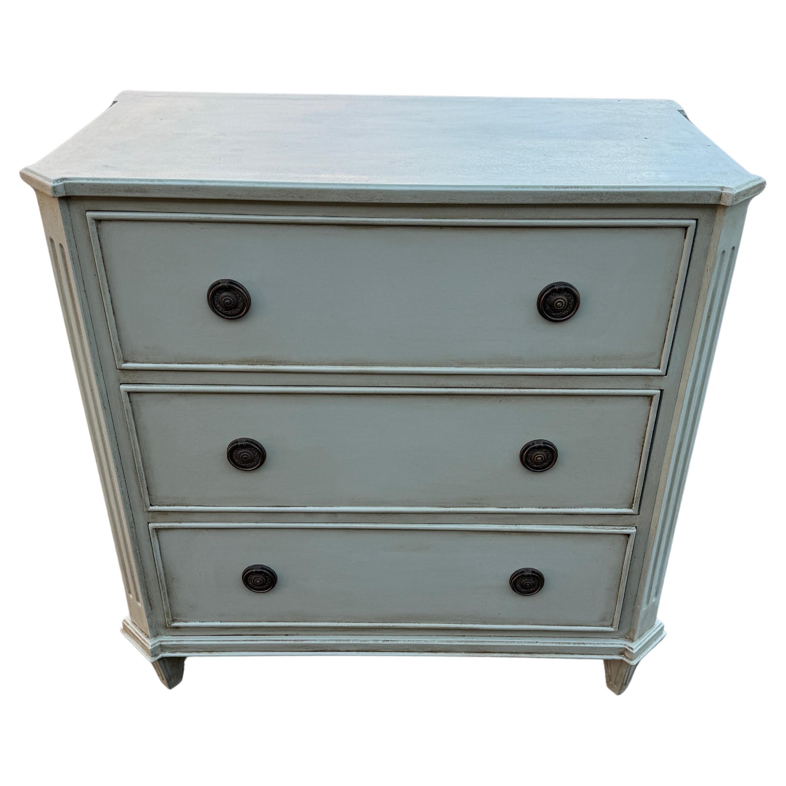 Swedish Gustavian Style Painted 3 Drawer Chest Bureau