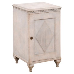 Swedish Gustavian Style Painted Bedside Cabinet with Carved Diamond Motif