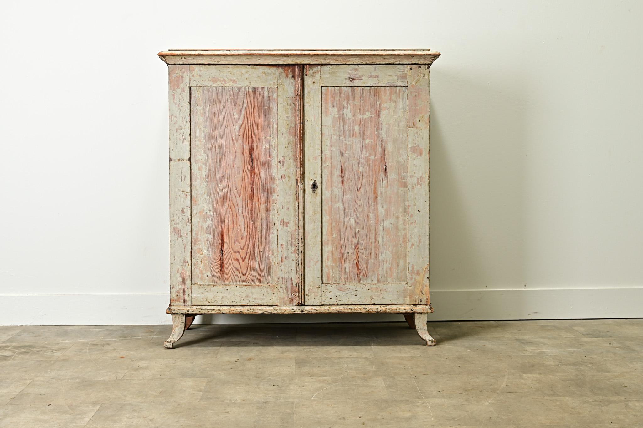 Hand-Carved Swedish Gustavian Style Painted Cabinet For Sale