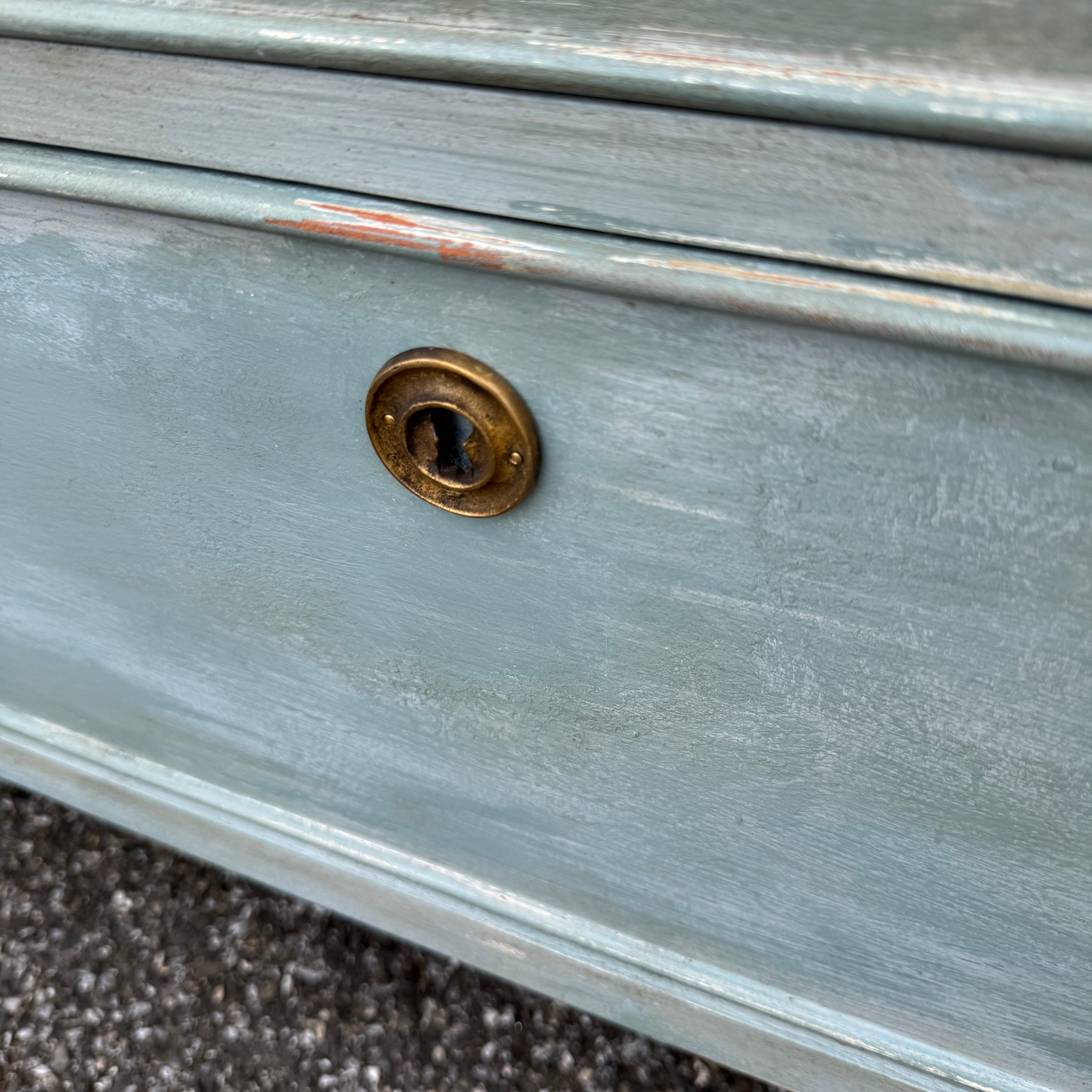 Brass Swedish Gustavian Style Painted Chest of Drawers Bureau For Sale