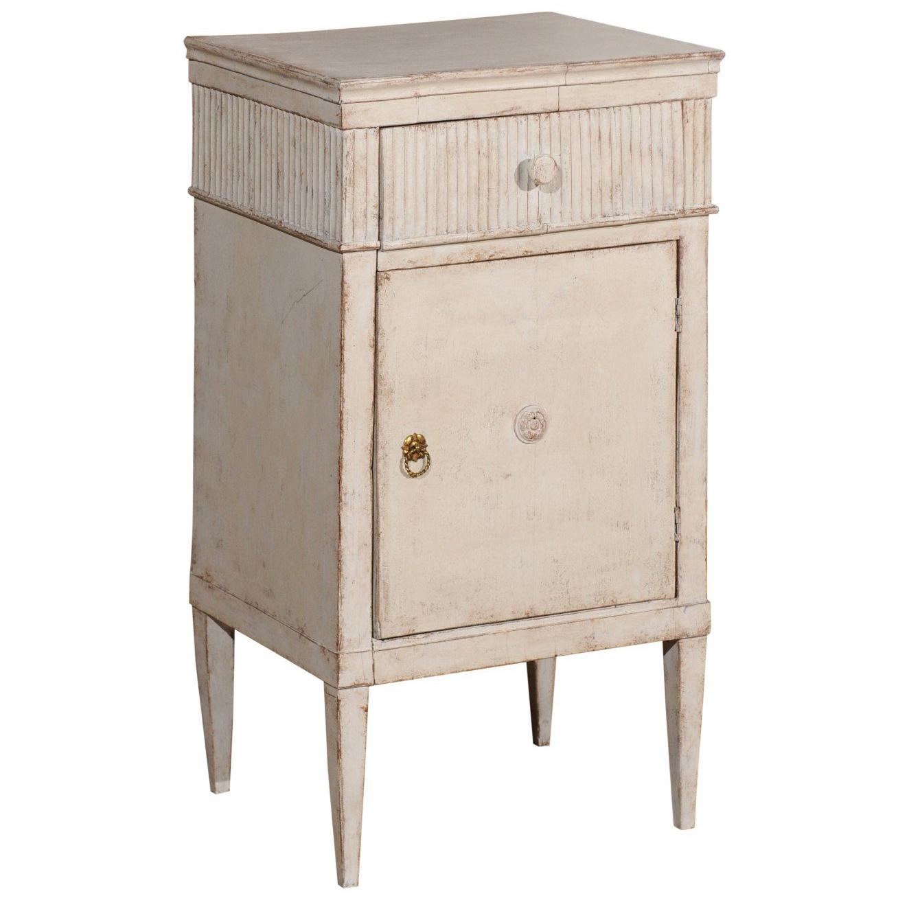 Swedish Gustavian Style Painted Nightstand Table with Reeded Motifs
