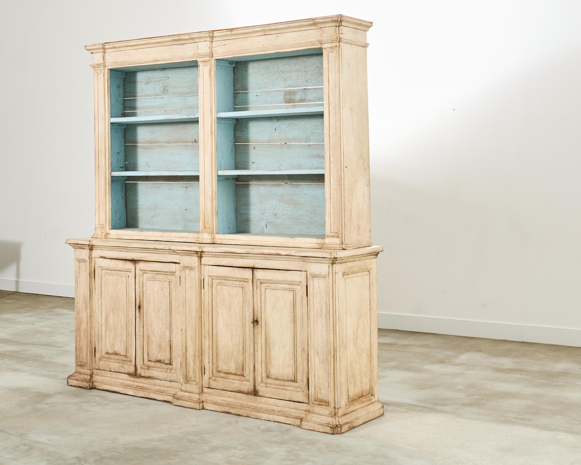 Swedish Gustavian Style Painted Pine Two-Part Bookcase In Distressed Condition In Rio Vista, CA