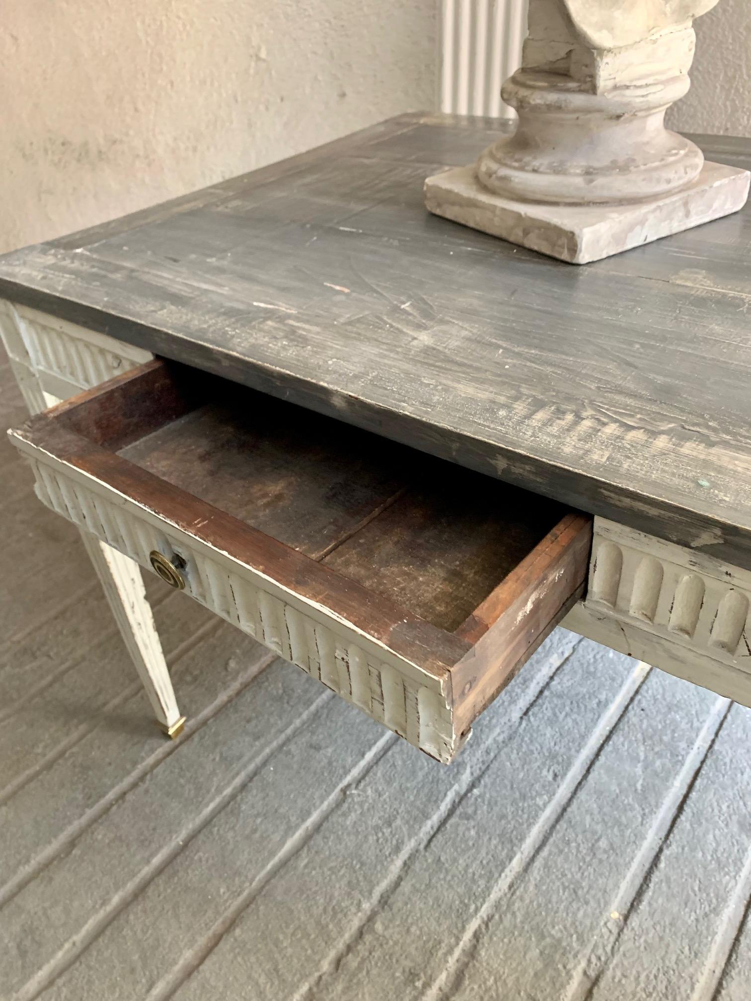 19th Century Swedish Gustavian Style Painted Pinewood Desk Console Table For Sale