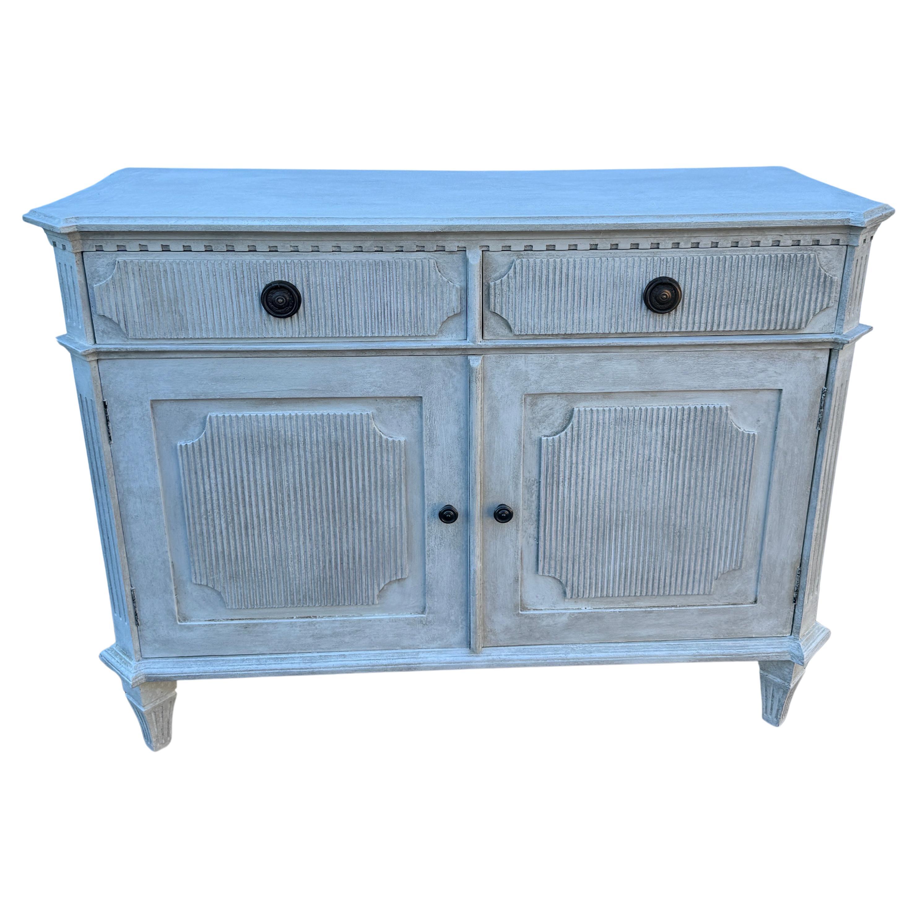 Swedish Gustavian Style Painted Reeded Commode Cabinet