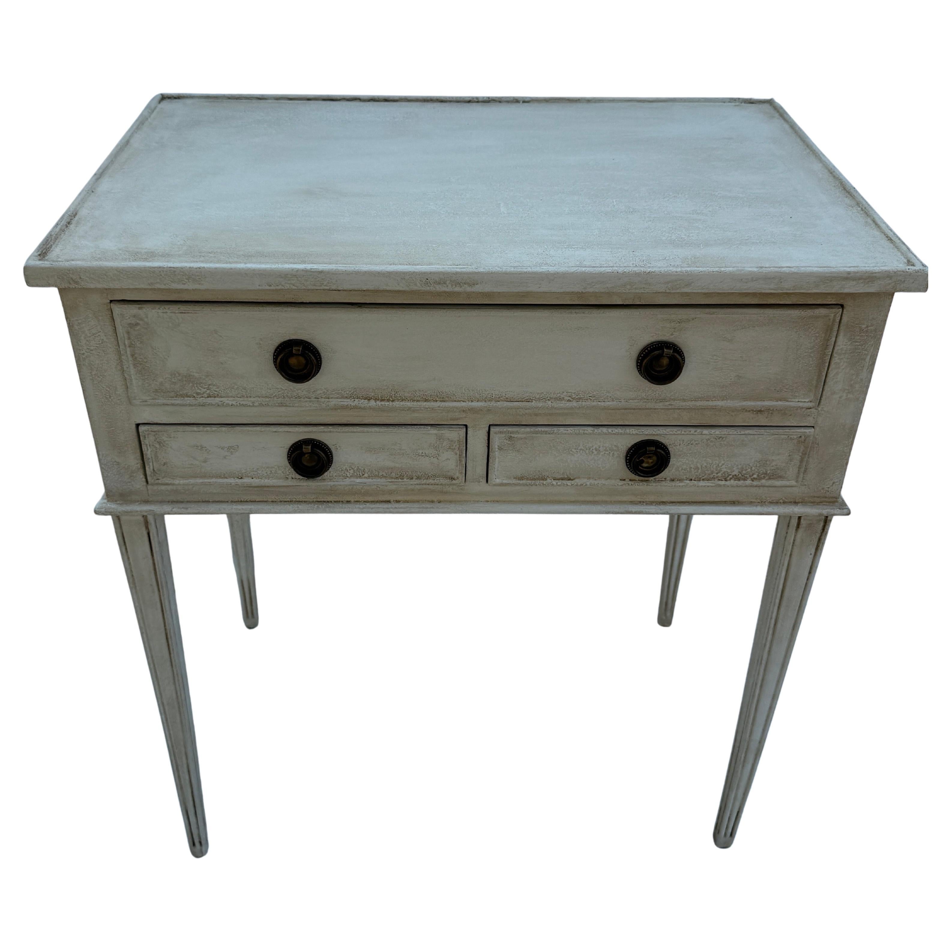 Contemporary Swedish Gustavian Style Painted Side Table Bedside with 3 Drawers
