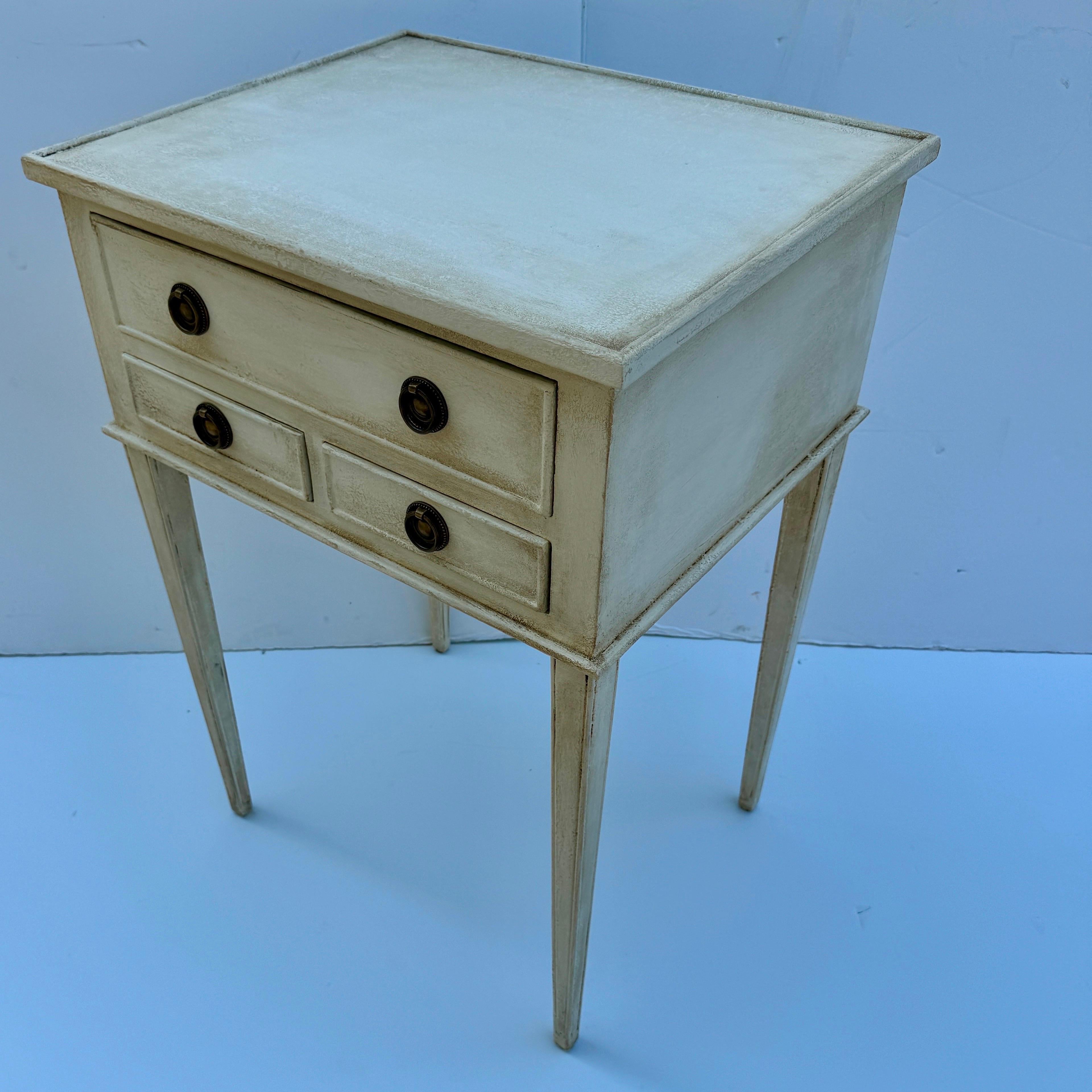 Brass Swedish Gustavian Style Painted Side Table Bedside with 3 Drawers