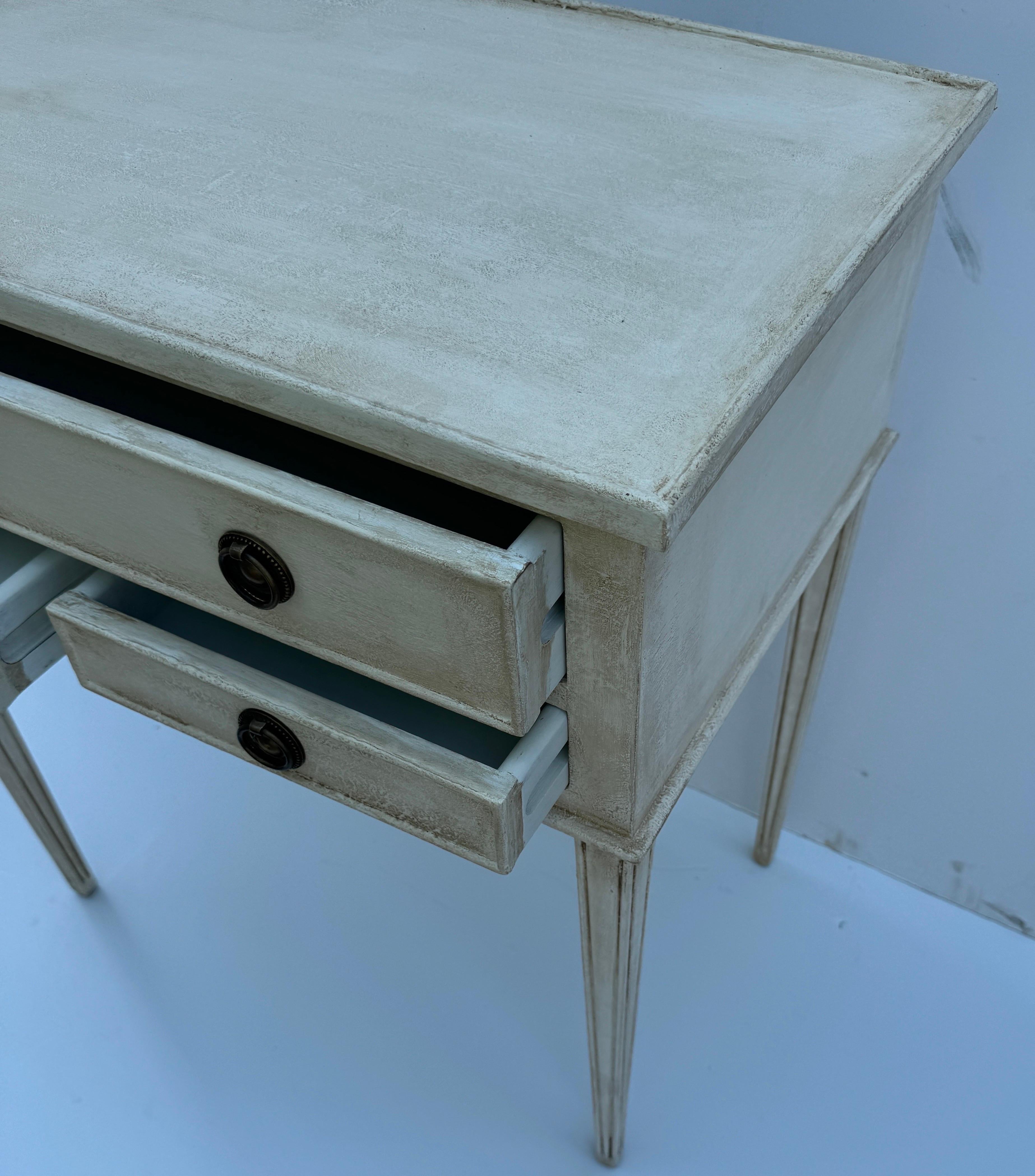 Brass Swedish Gustavian Style Painted Side Table Bedside with 3 Drawers